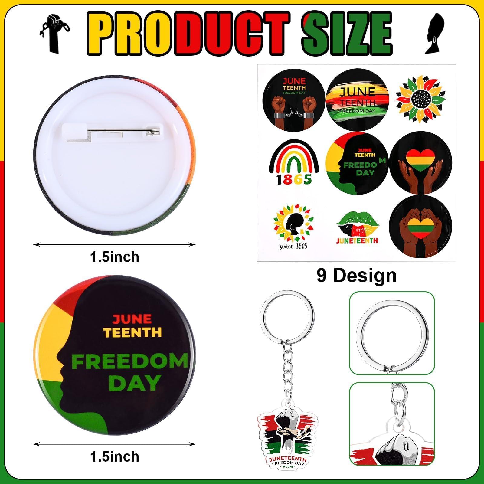 Sanixin 38 Pcs Juneteenth Party Favors with Happy Juneteenth Keychain Elastic Rubber Bracelets Button Badge Stickers Set for 1865 Independence Day African American Festival Parade Supplies Gifts - Image 5