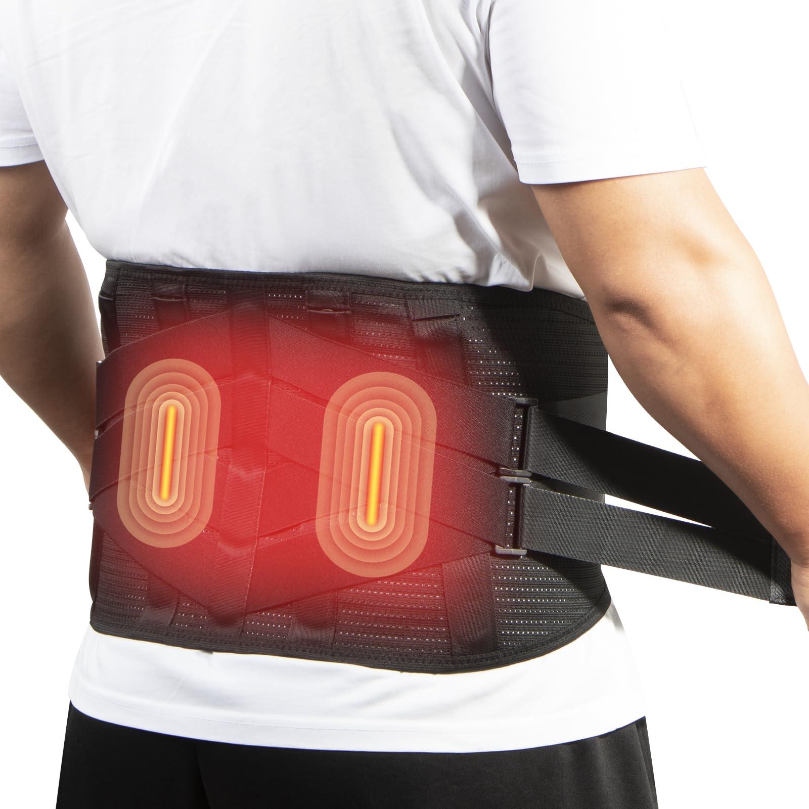 Oramuon Heated Back Brace with Massage, Rechargeable Heating Pad for Back Pain Relief, Adjustable Back Support Belt with Heat Therapy and Vibration Massager for Men and Women, XL