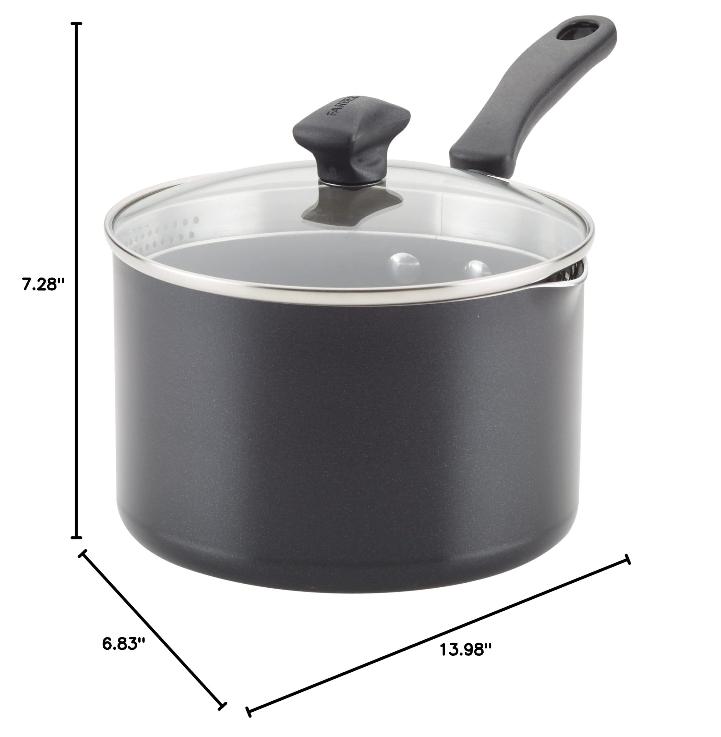 Farberware Cookstart DiamondMax Nonstick Straining Saucepan, Dishwasher Safe, 3 Quart, Black - Image 3