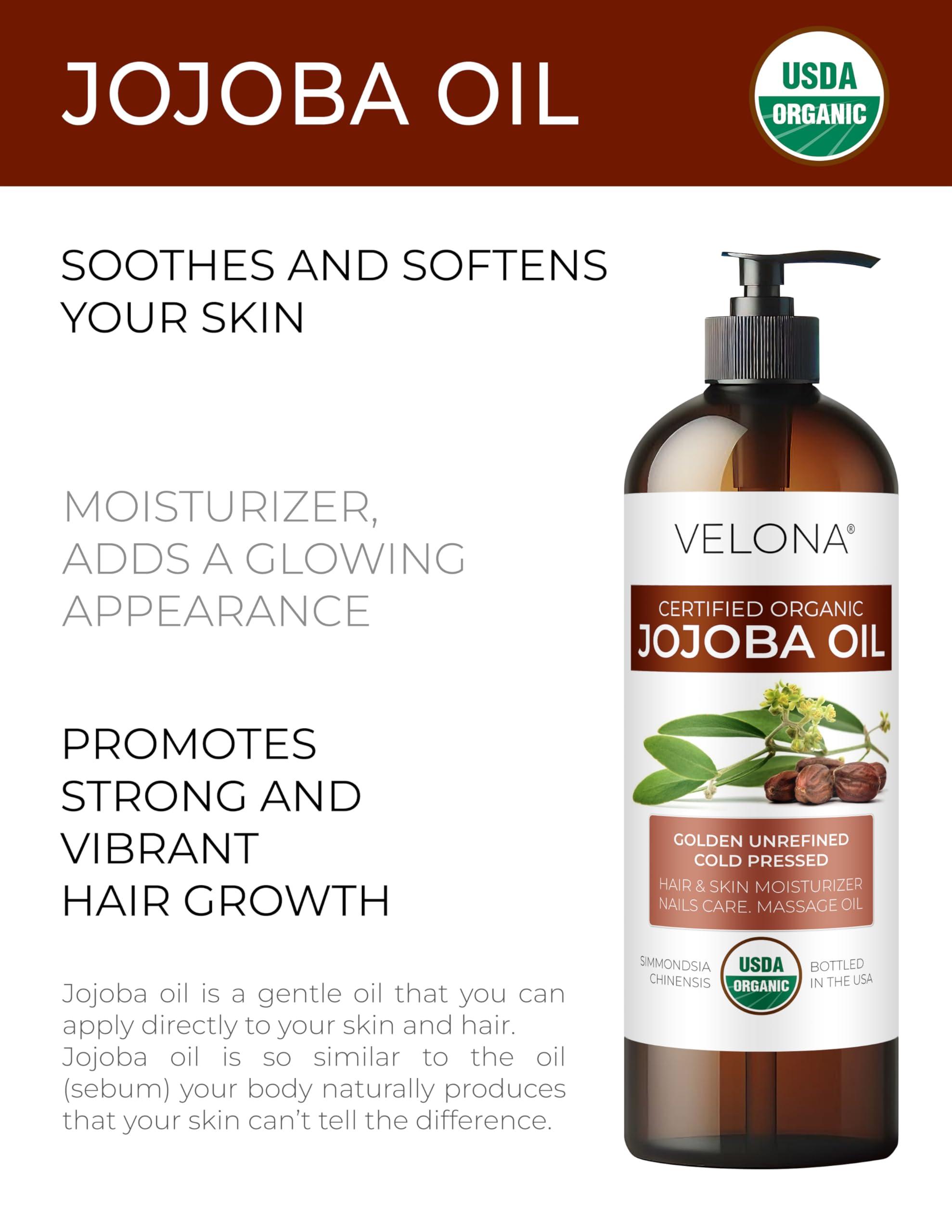 velona Jojoba Oil USDA Certified Organic - 32 Fl Oz (With Pump) | 100% Pure and Natural Carrier Oil| Golden, Unrefined, Cold Pressed, Hexane Free - Image 2