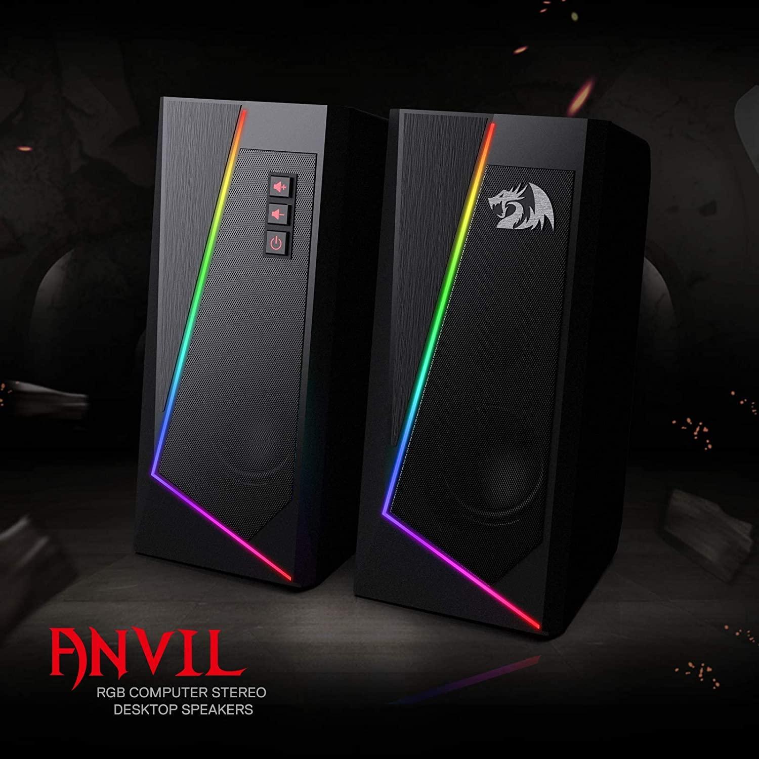 Redragon GS520 RGB Desktop Speakers, 2.0 Channel PC Computer Stereo Speaker with 6 Colorful LED Modes, Enhanced Sound and Easy-Access Volume Control, USB Powered w/ 3.5mm Cable - Image 2