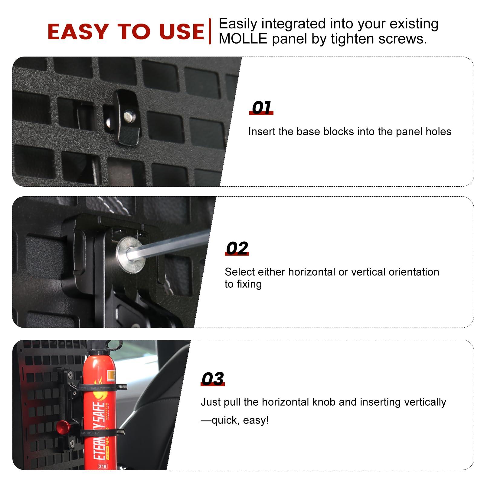 MOLLE Panel Fire Extinguisher Mount Kit-Quick Release Car Fire Extinguisher Mount Bracket for 1-2in Tactical Rigid MOLLE Panel Holes.Fire Extinguisher Holder Fits MOLLE Panels Accessories for Vehicle. - Image 7