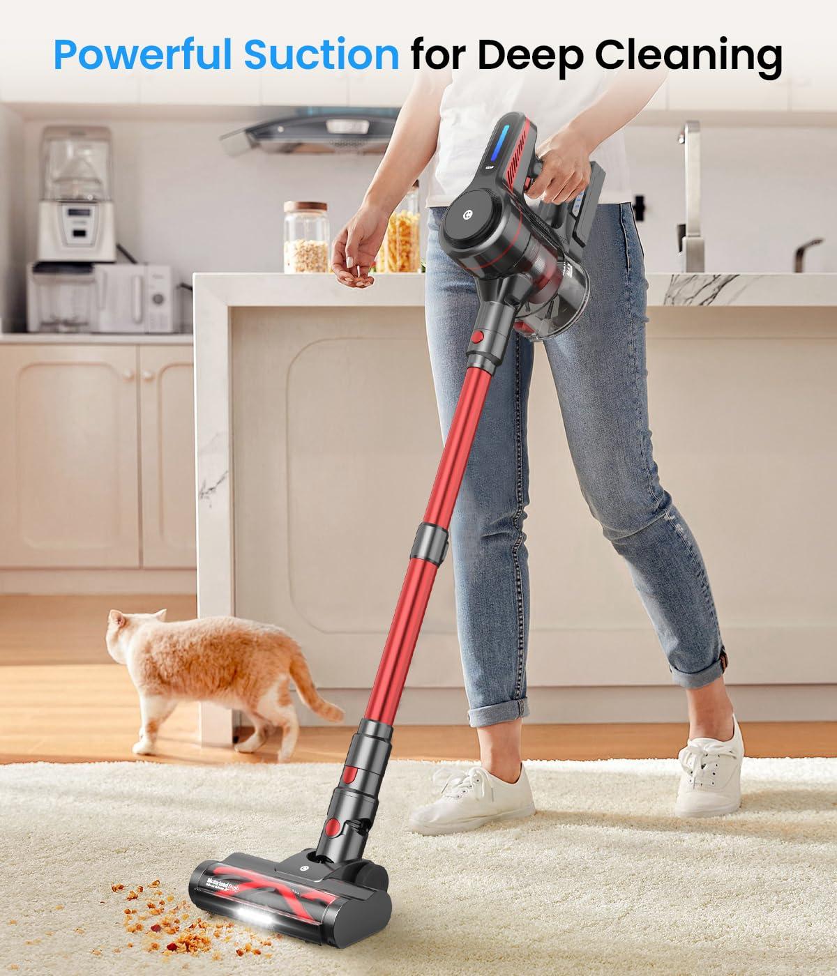 CHEBIO Cordless Vacuum Cleaner, Stick Vacuum with Powerful Suction, 45Mins Runtime Vacuum Cleaners for Home, Anti-tangle and 1.5L Dust Cup, 6 in 1 Lightweight Vacuum for Hardwood Floor Carpet Pet Hair - Image 2