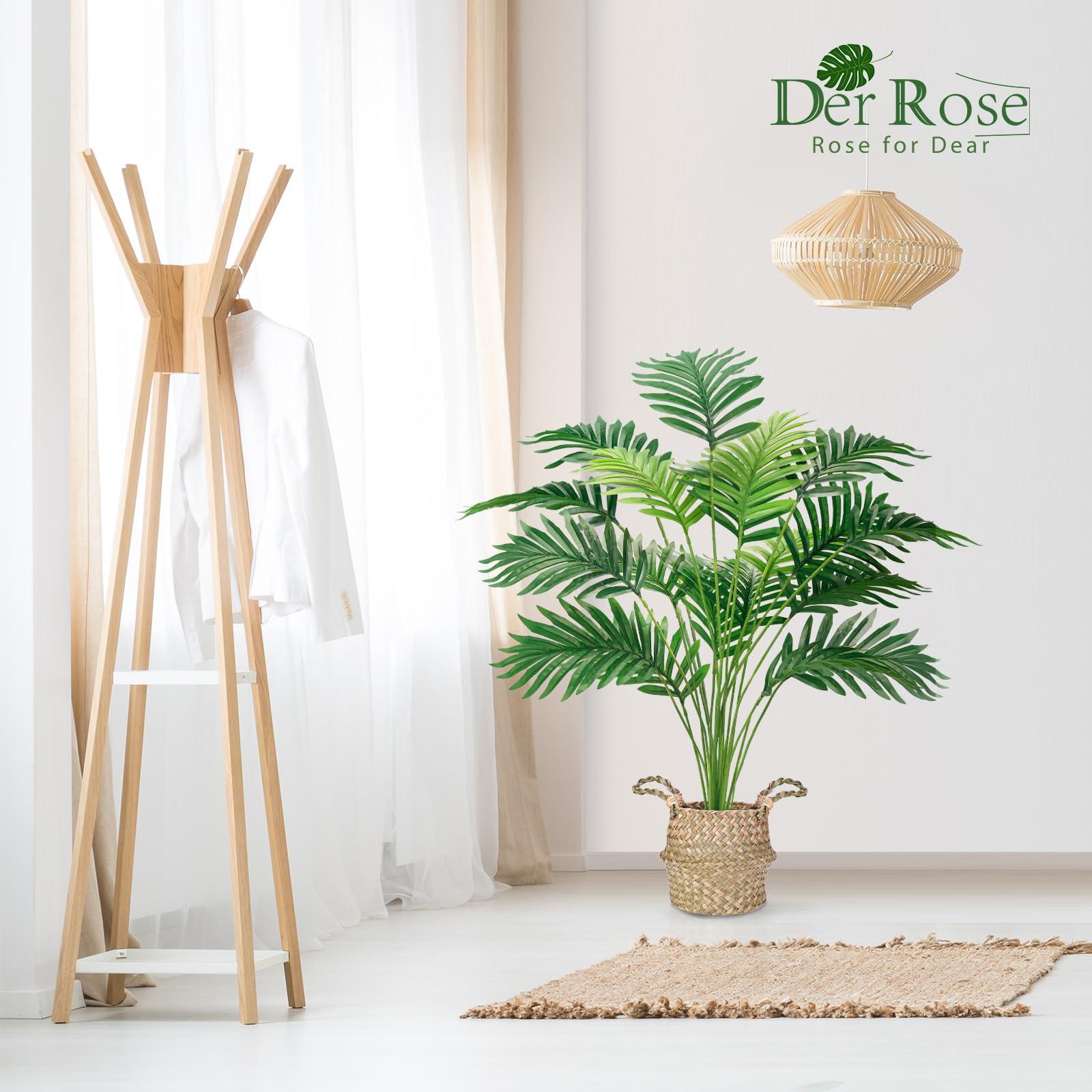 Der Rose Fake Palm Tree 28Inch Large Fake Potted Faux Areca Palm Plant with Hand-Woven Baskets with Handles for Indoor Outdoor Home Office Porch Balcony Bedroom Decor - Image 6