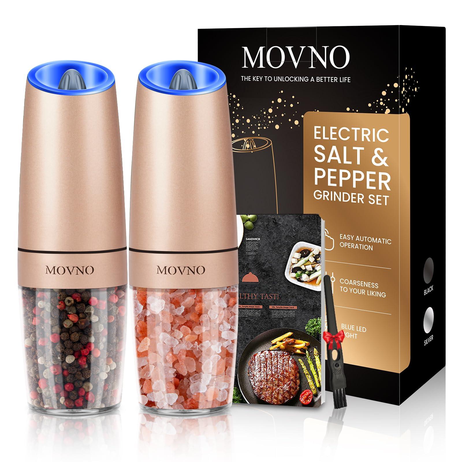 Gravity Electric Salt and Pepper Grinder Set, Battery Powered LED Light One Hand Automatic Operation, Adjustable Coarseness Mill Grinders Shakers Black (C.Gold 2P)