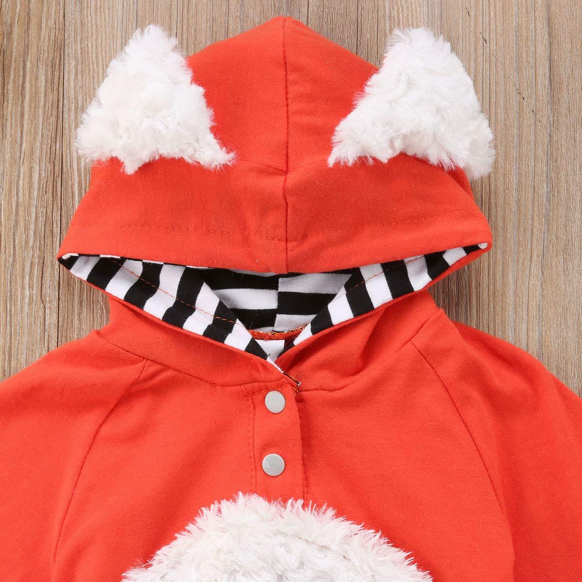 Newborn Baby Girl Boy Halloween Cosplay Cartoon Clothes Fox Coat Fur Bodysuit Jumpsuit Hooded Playsuit Romper Overall Outfit - Image 5