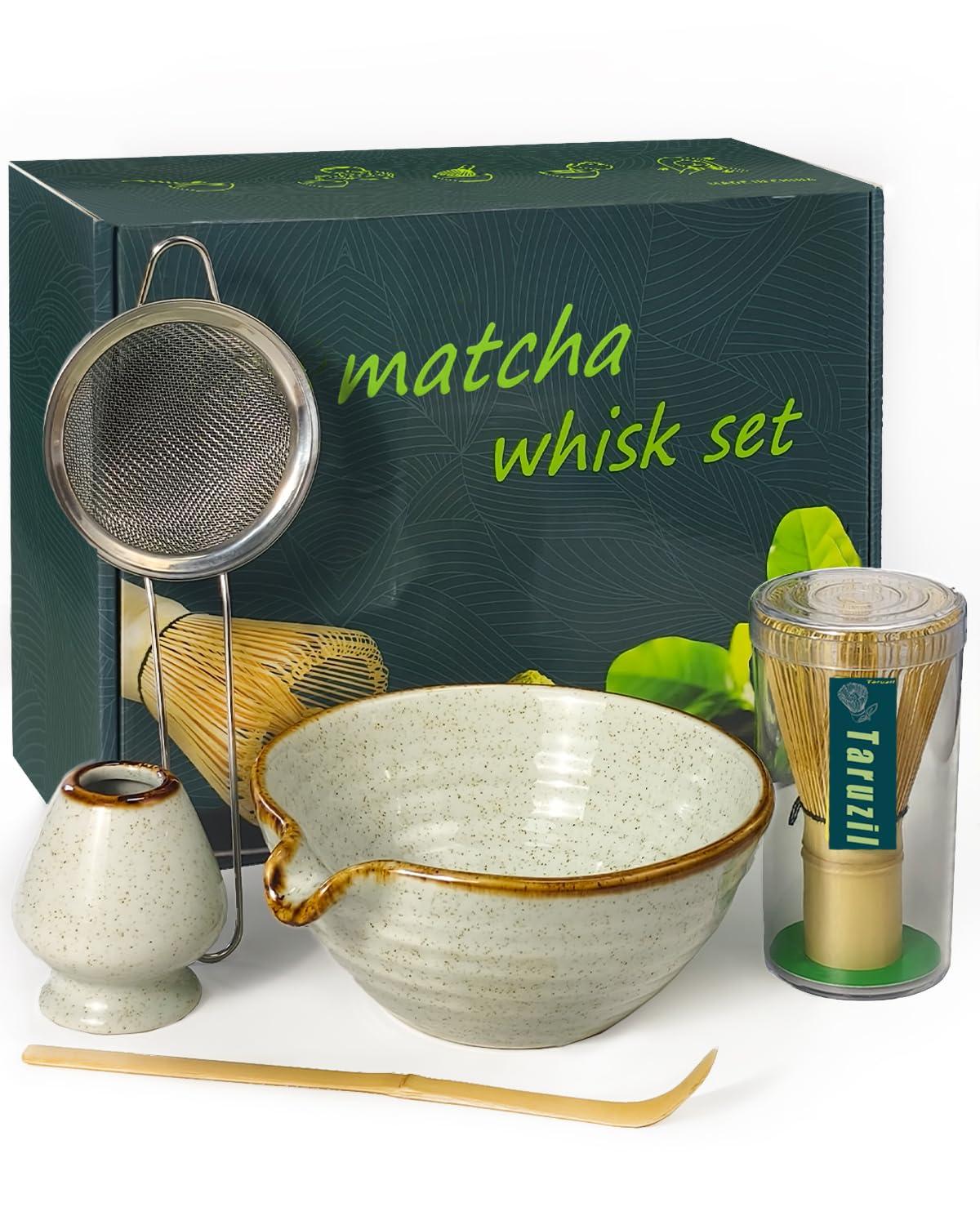 Taruzil Matcha Whisk Set with Matcha Bowl, Matcha Bamboo Whisk, Scoop, Sifter, Matcha Whisk Holder Unique Gifts for Women Men Girl Friend Home Kitchen Decor Gifts for Christmas, Birthday,Halloween - Image 1