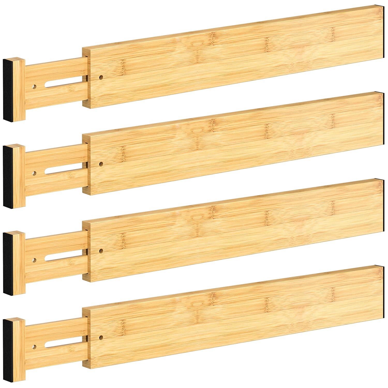 DUCOO 4 PCS Drawer Divider, 17"-22" Adjustable Bamboo Drawer Dividers Organizers, Expandable Separators for Kitchen, Clothes, Dressers, Home, Office