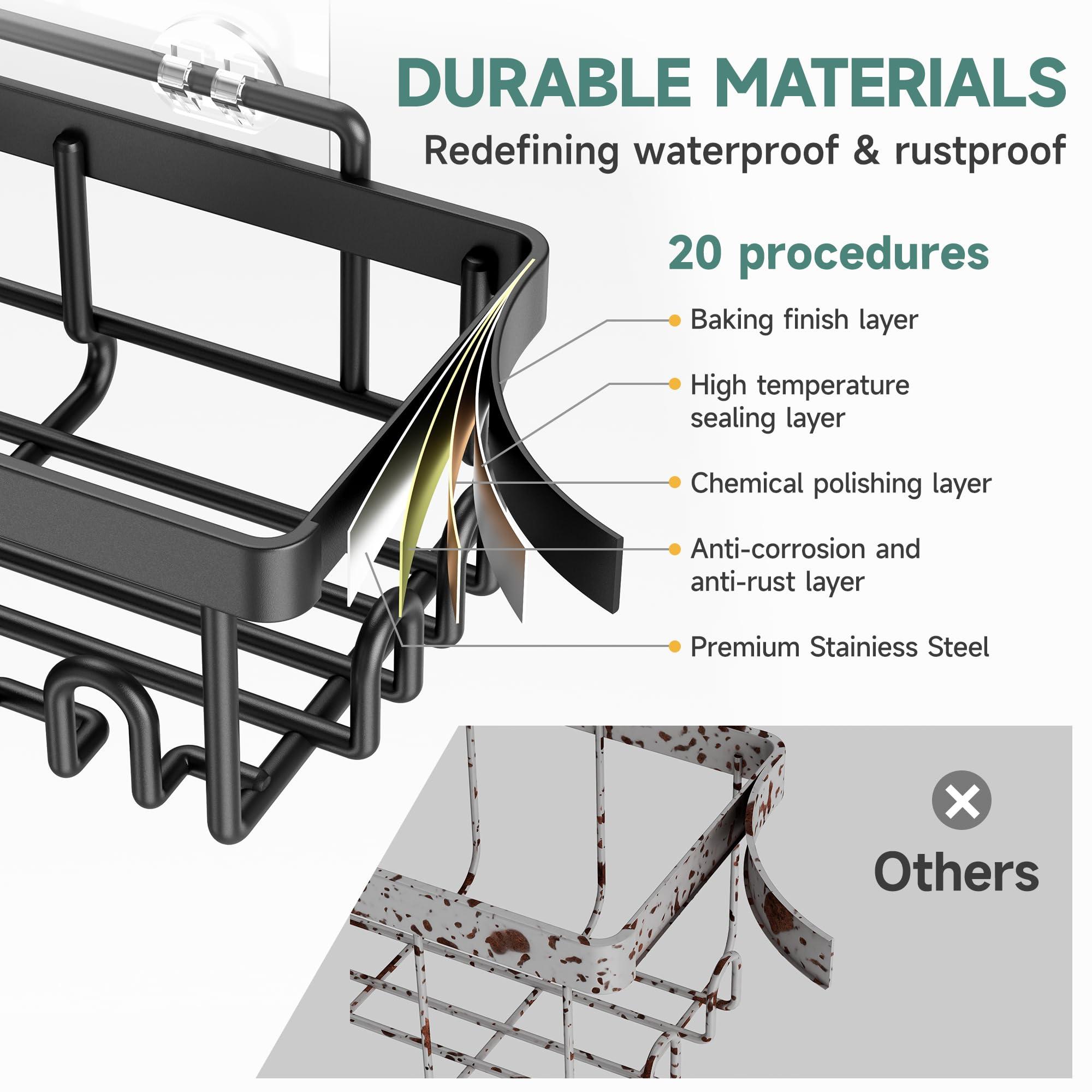 Veken Stainless Steel Shower Caddy 6-Pack, No Drilling & Rustproof, Waterproof Adhesive Shelves Rack with Soap Holder, Large Capacity Bathroom Organizers and Storage, Wall-Mounted Kitchen & Home Decor - Image 4