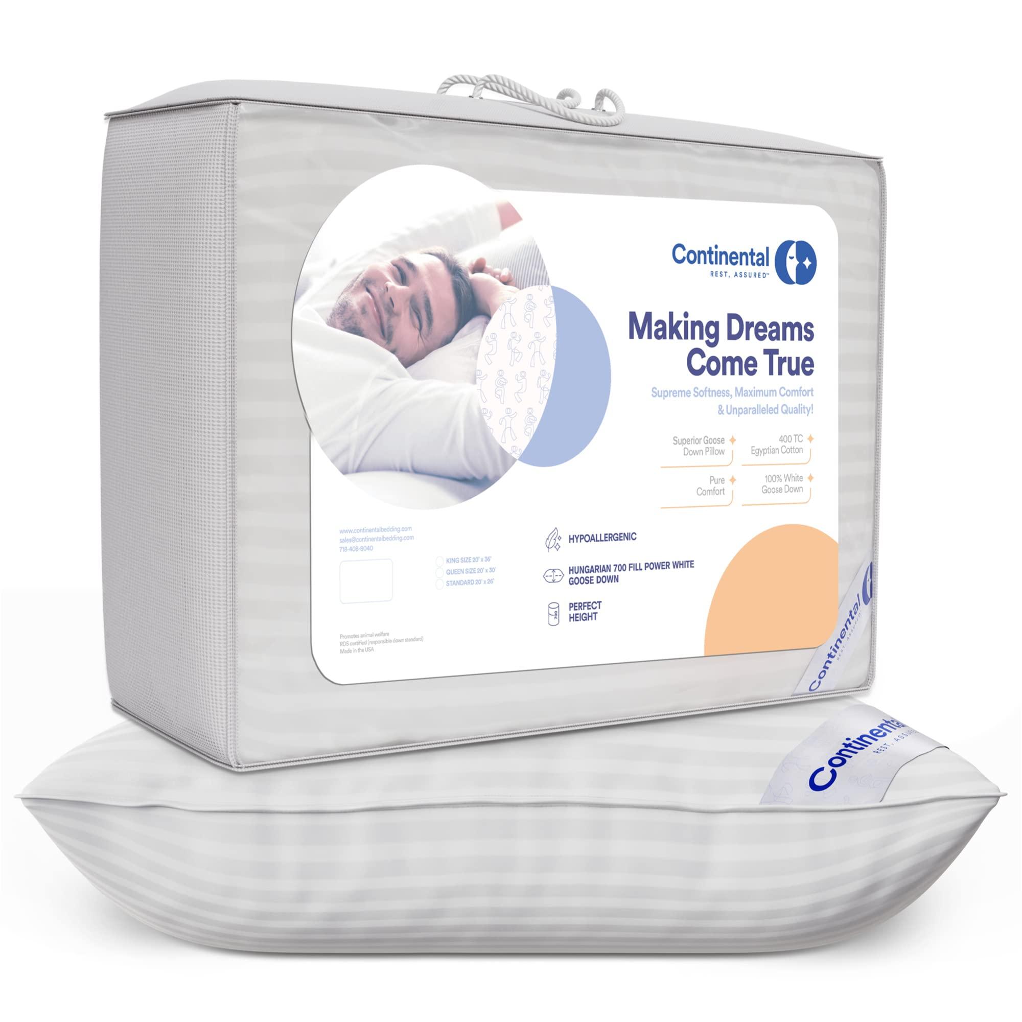 Continental Bedding | Serenity Goose Down Pillow | 700 Fill Power Hungarian White Down | 400TC Cotton Damask Shell | Made in USA | Soft, Queen (Pack of 1) - Image 4