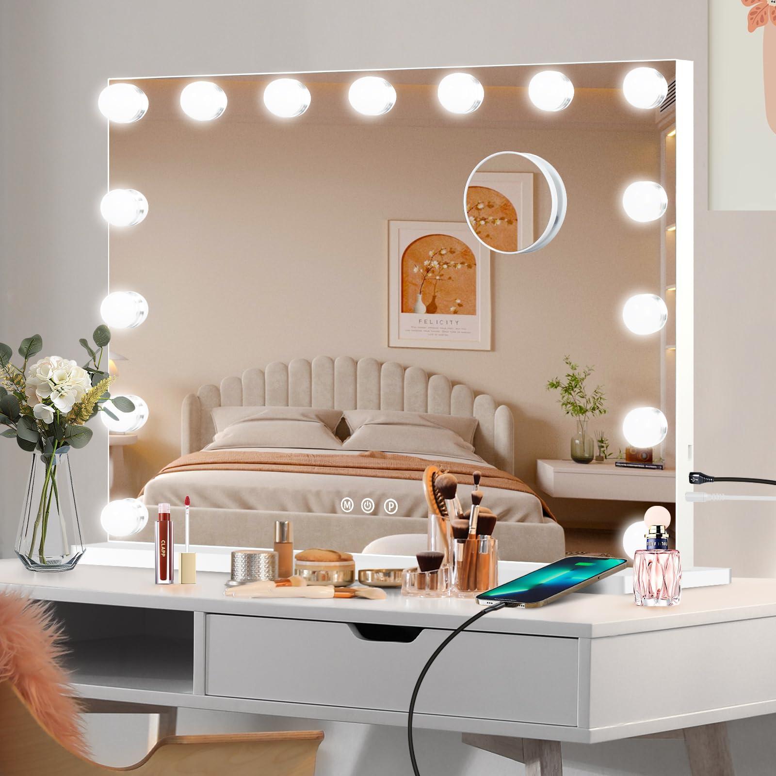 Moonee Vanity Mirror with Lights, Hollywood Lighted Makeup Mirror with 15 Dimmable Bulbs and 10X Magnification, 3 Colors Modes, Aluminum Metal Frame, Light Up Mirror for Tabletop or Wall（23" x 18"） - Image 8