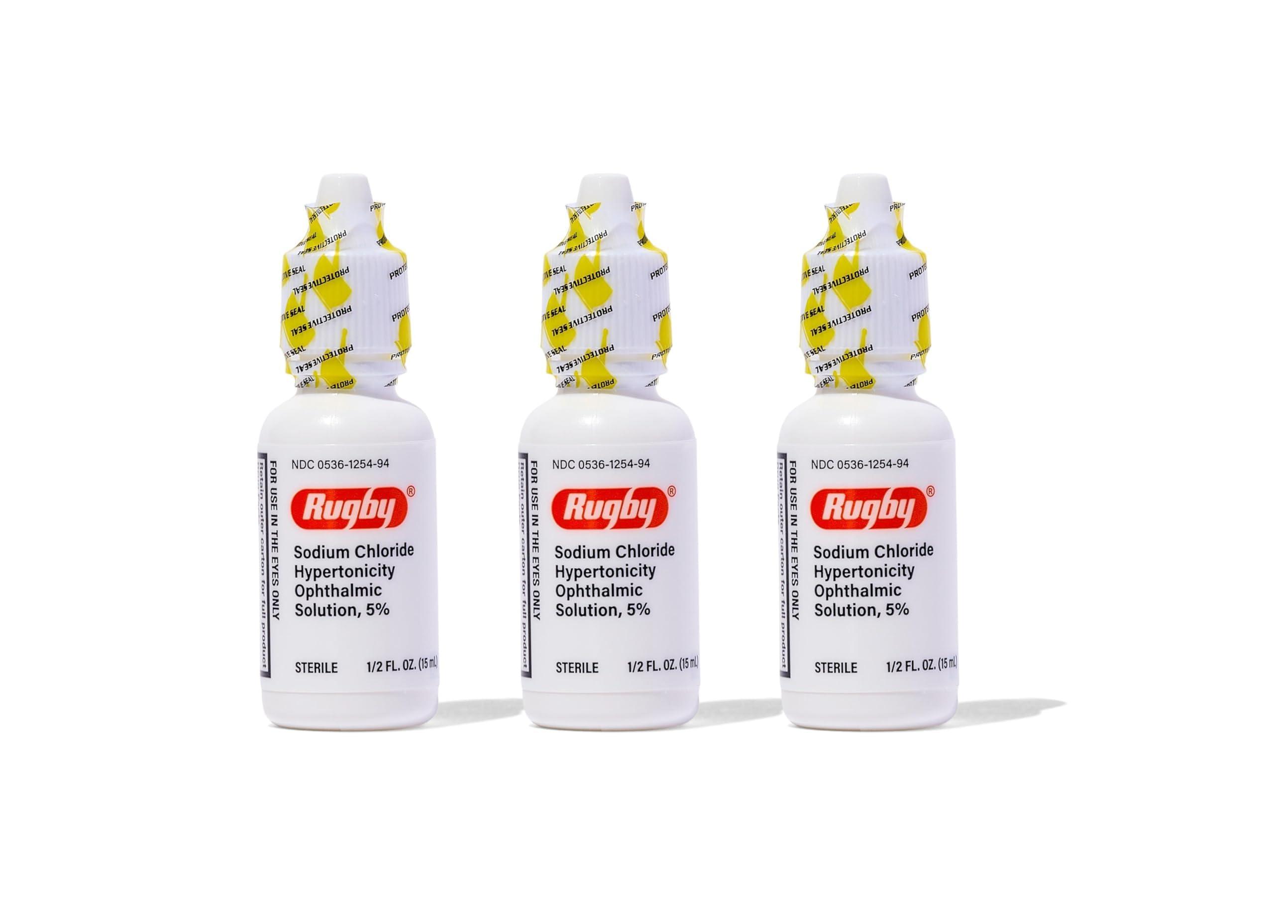Rugby Sodium Chloride Hypertonicity Ophthalmic Eye Solution 5% - Sodium Chloride Eye Drops for Temporary Corneal Edema Symptom Support - Alcohol-Free - 0.5 Fl. Oz.