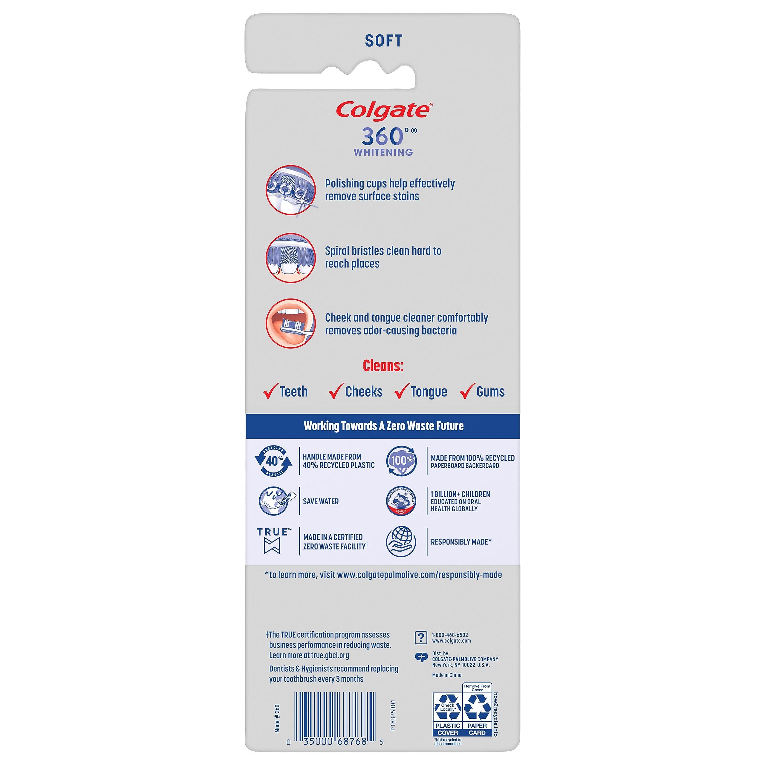 Colgate 360 Optic White Whitening Toothbrush, Adult Soft Toothbrush with Whitening Cups, Helps Whiten Teeth and Removes Odor Causing Bacteria, 4 Pack - Image 8