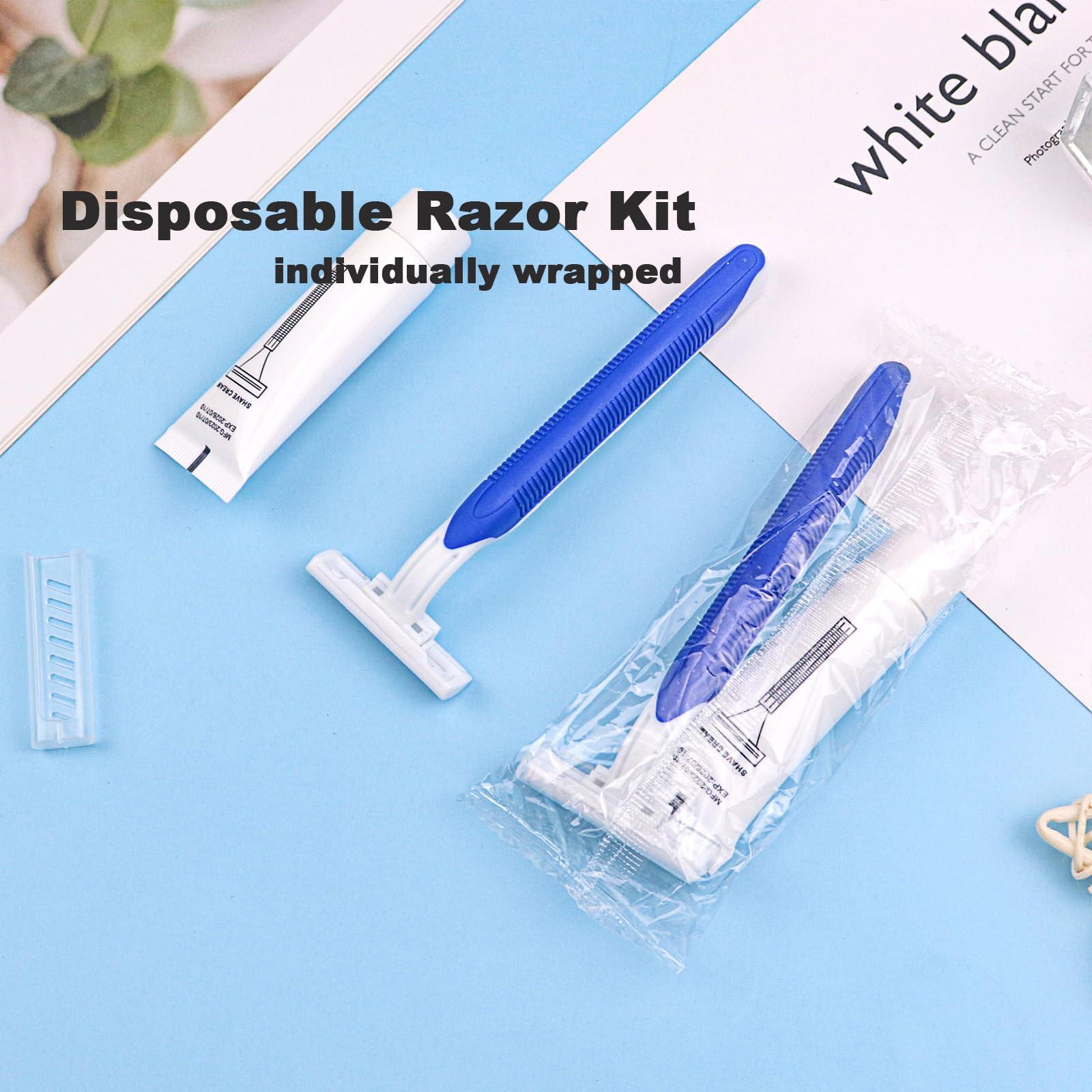 Disposable Razors in Bulk Pack of 60,Blue Disposable Shaving Razors Individual Wrapped Twin Blade Bulk Disposable Razors with Clear Cap and 10g Shaving Cream for Homeless,Hotel,Travel,Charity,Shelter - Image 3