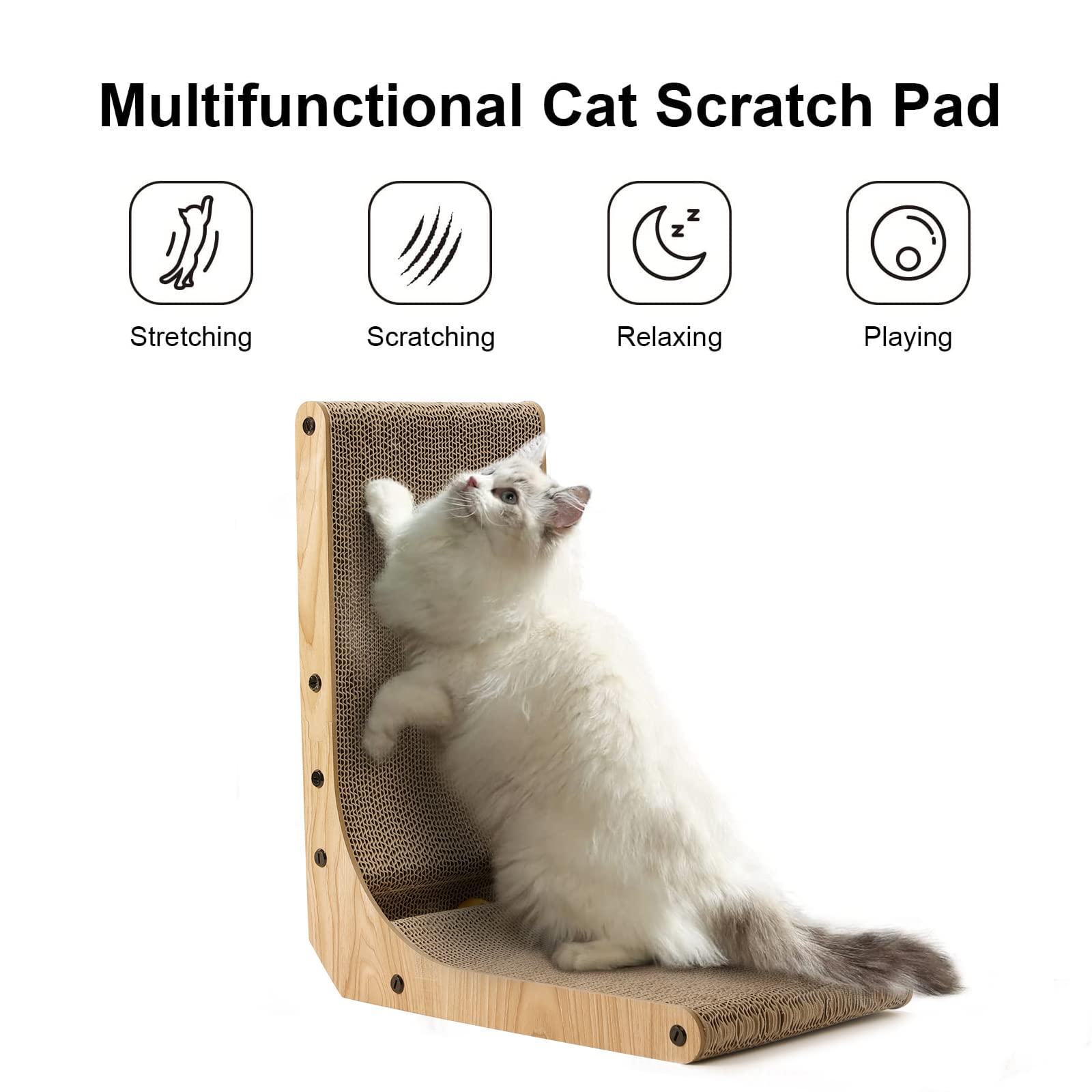 FUKUMARU Cat Scratcher, 18.7 Inch L Shape Cat Scratch Pad Wall Mounted, Cat Scratching Cardboard with Ball Toy for Indoor Cats - Image 2