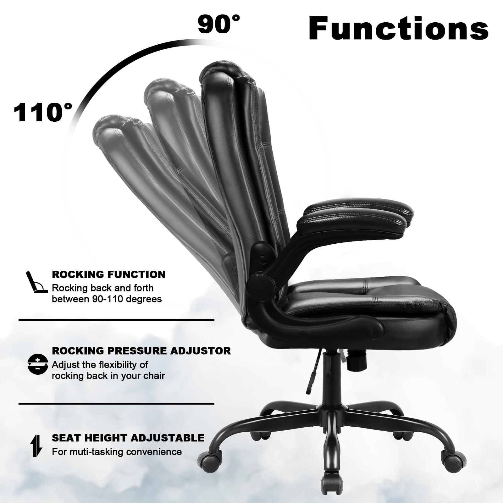OFIKA Big and Tall Office Chair Computer Desk Chair - Ergonomic High Back Lumbar Support Home Office Chair with Padded Flip-up Arms, Adjustable Height Leather Office Executive Chair (Black) - Image 5