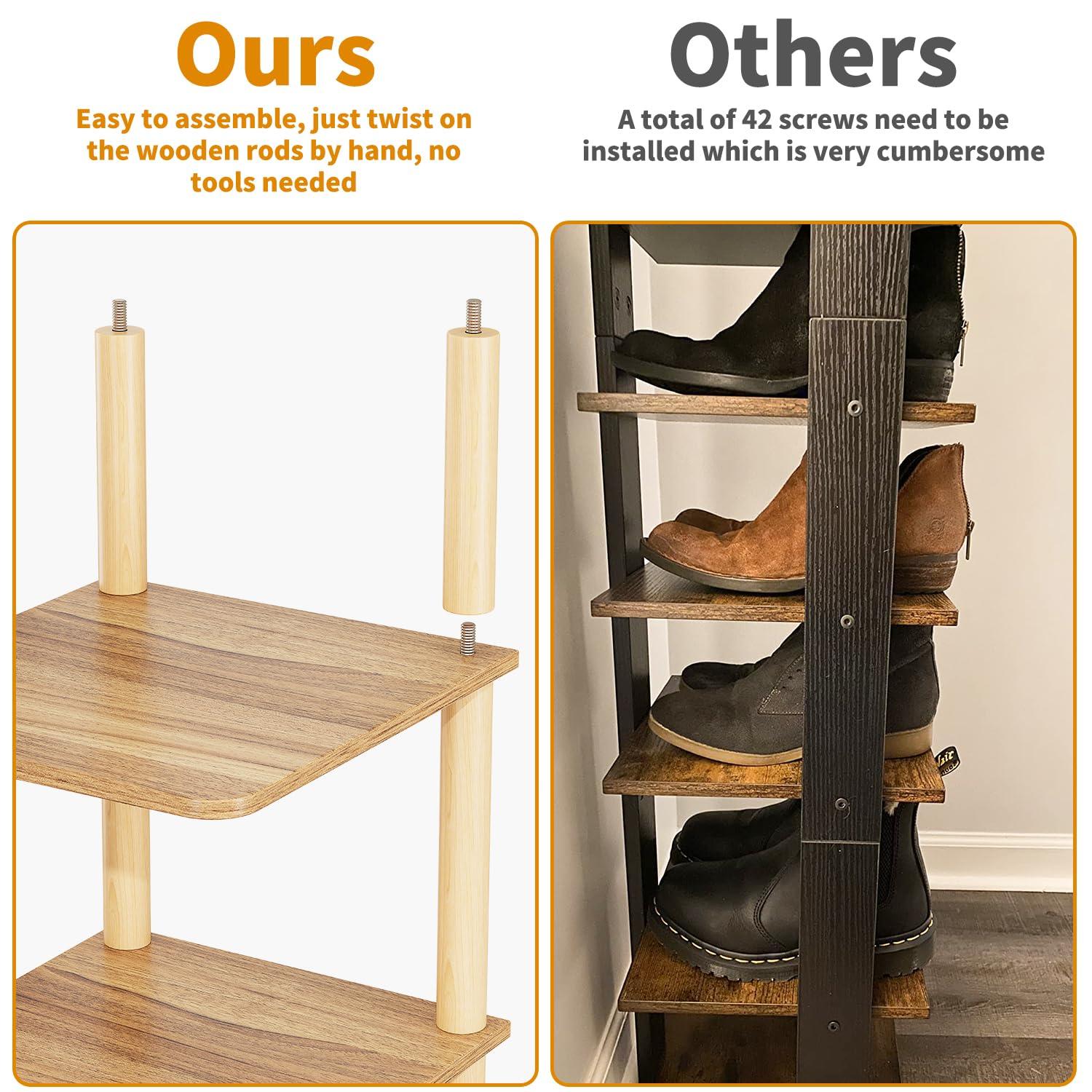 LUCKNOCK Vertical Shoe Rack, 8-Tier Tall Narrow Shoe Organizer for Entryway, Closet, Dorm & Small Spaces, Freestanding Wooden Shoe Shelf Tower for Boots, Sneakers, Heels. (Walnut) - Image 7