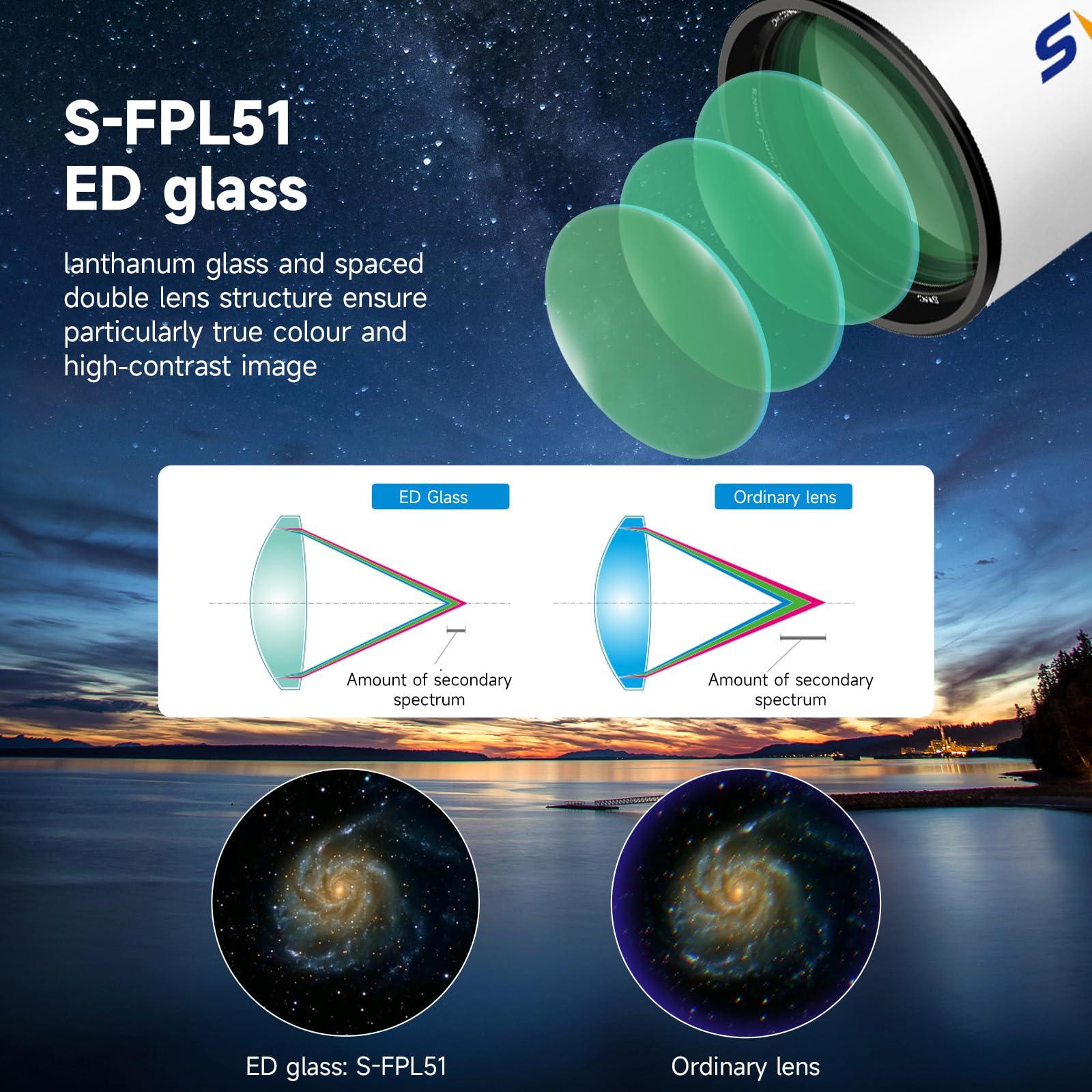 SVBONY SV503 Refractor Telescope, 102mm F7 Extra Low Dispersion Achromatic Refractor OTA, Dual-Speed Focuser, 90mm Back Focus, Telescope for Adults High Powered, for Deep Sky Planets Astrophotography - Image 3