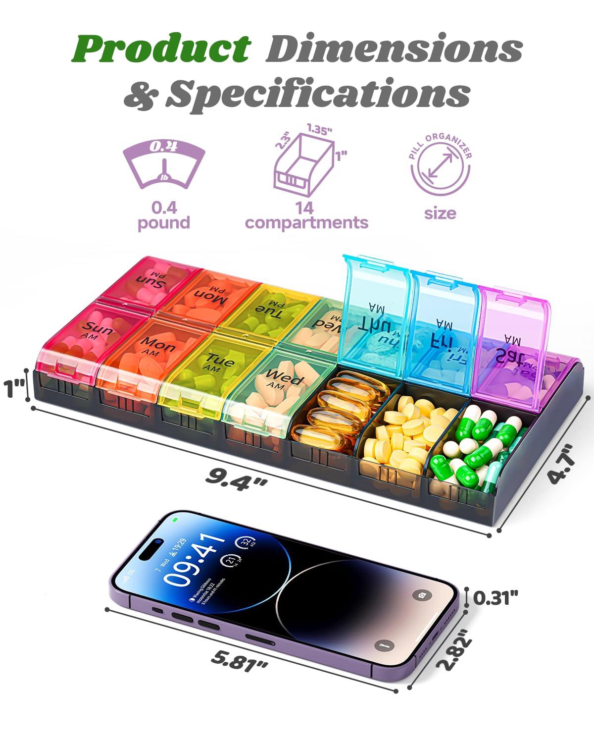 Extra Large Pill Organizer 2 Times a Day, Weekly XL AM PM Pill Case, 7 Day Pill Box Twice a Day, Oversized Daily Medicine Organizer for Vitamins, Big Pill Container, Medication Dispenser (Rainbow) - Image 8