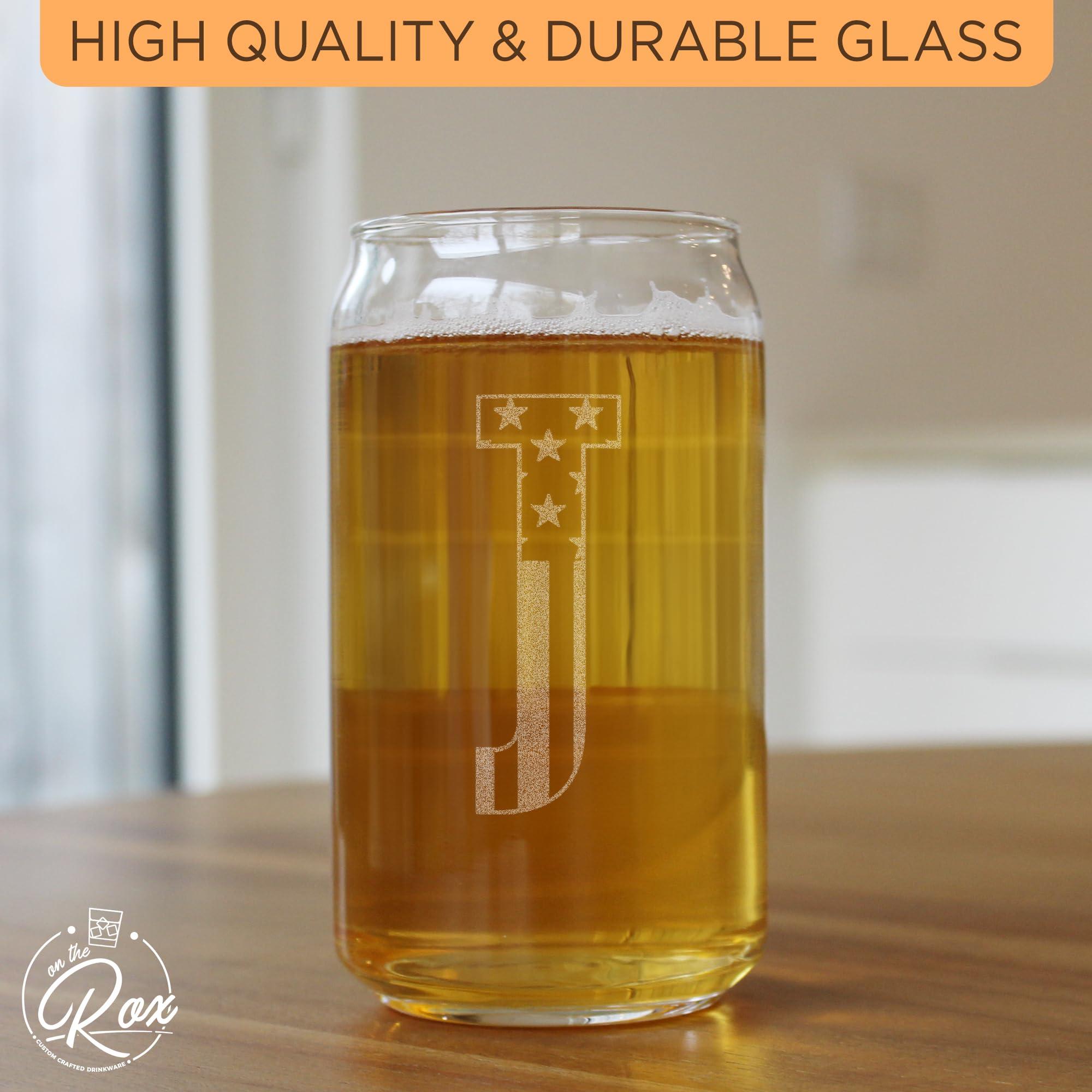 Monogram Beer Glasses for Men (A-Z) 16 oz - Engraved Beer Gifts for Men Brother Son Dad Neighbor - Unique Christmas Gifts for Him - Personalized Drinking Gift Beer Glass Mugs (J) - Image 5