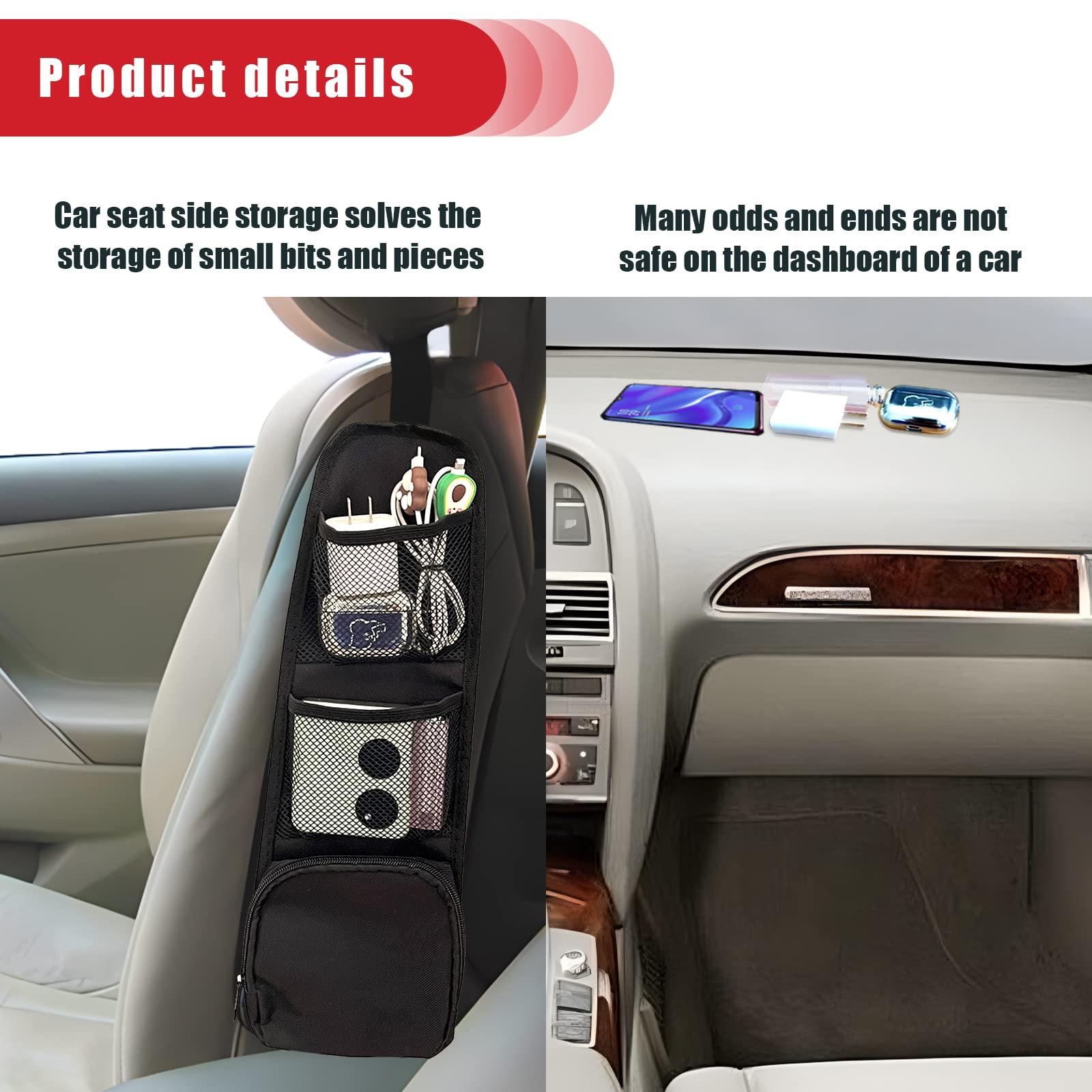 QUICTO 2PCS Car Seat Storage Hanging Bag, Multi-Pocket Seat Side Organizer, Multifunctional Mesh Net Pocket, Can Hold Mobile Phone, Wallet, Glasses, Suitable for Cars, SUVs, Trucks - Image 4