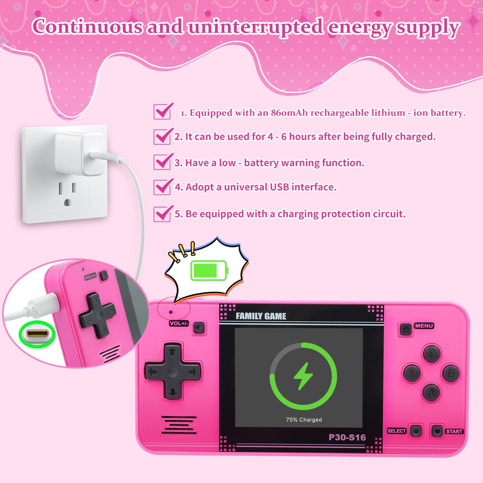 Handheld Game for Kids -Preloaded 220 Retro Video Games, Portable Gaming Player with Rechargeable Battery 3.0" LCD Screen, Mini Arcade Electronic Toy Gifts for Boys Girls (Red) - Image 3