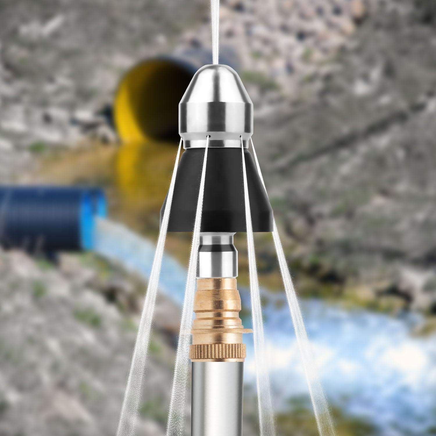 2pcs High-Pressure Sewer Cleaning Nozzle, 1 Front Jet and 6 Rear Jets Sewer Jetter & Pipe Unclogger Nozzle for 1/4" Quick Connector, Sewer Cleaning Tool Remove Grease Sand Hair - Image 6