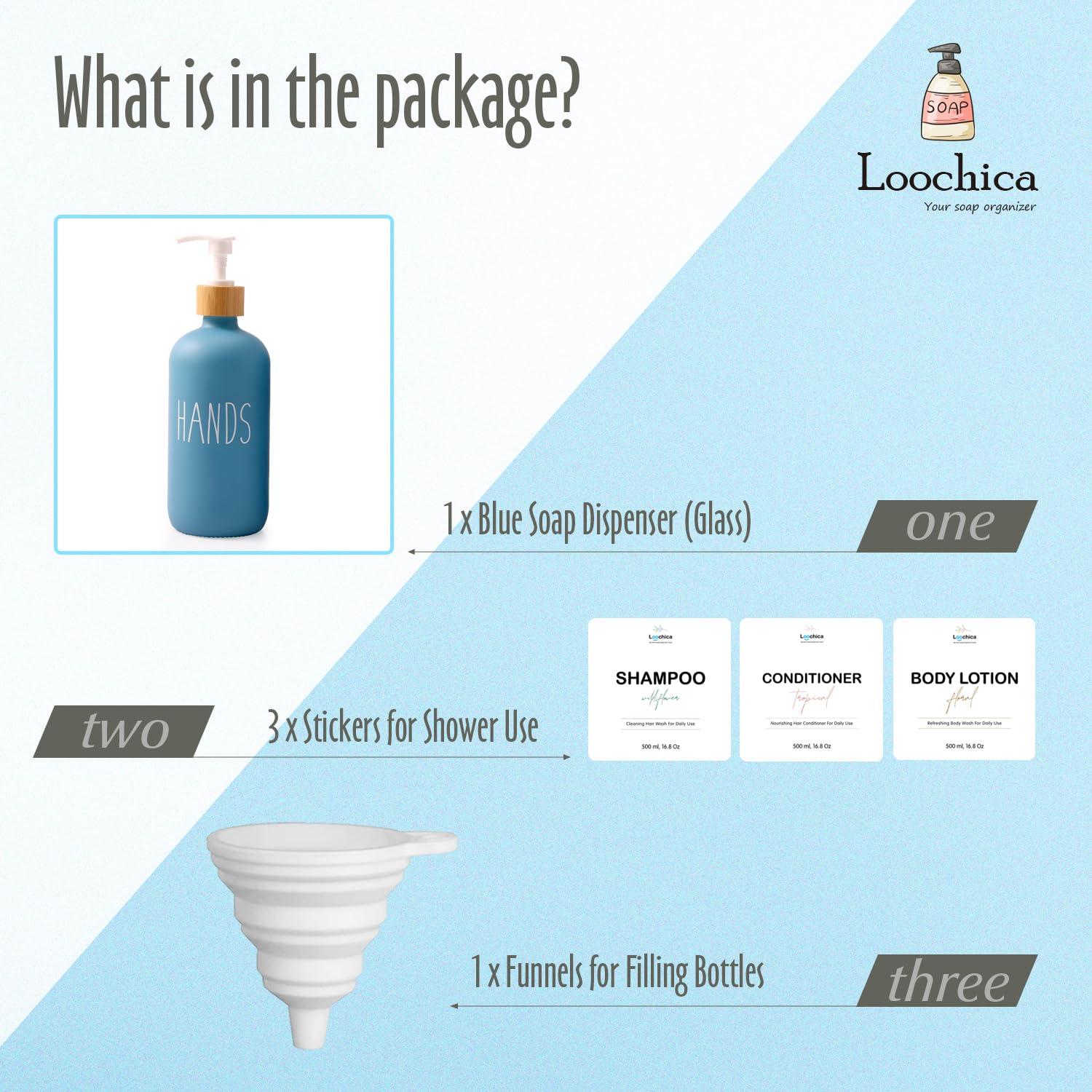Loochica Blue Glass Kitchen Soap Dispenser, Detergent Dispenser or Hands Soap Dispenser for Kitchen Sink, Blue Soap Dispenser, Modern Blue Decor Soap Pump for Kitchen Organization - Image 3