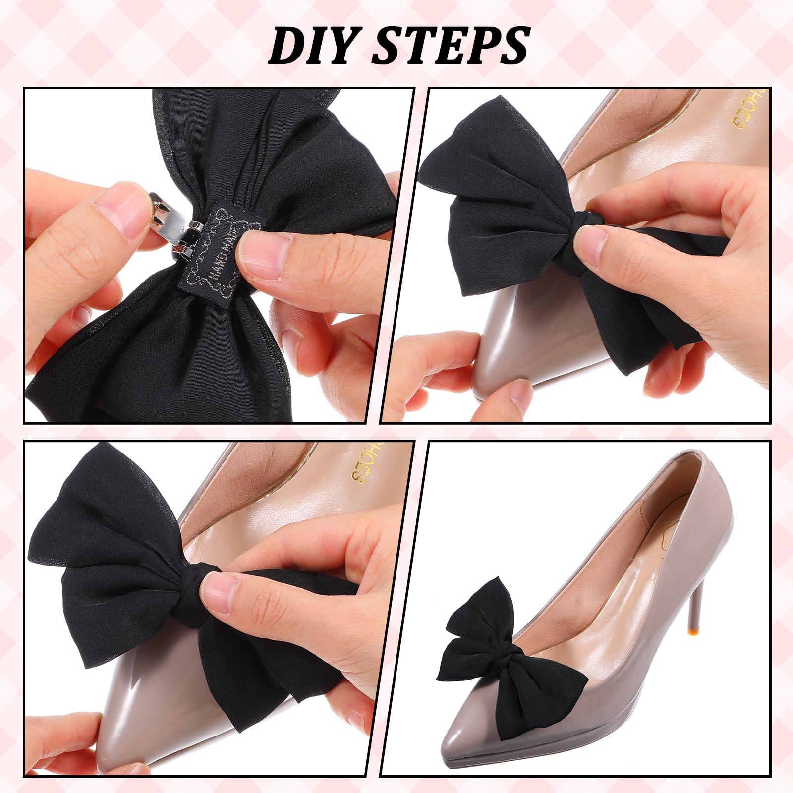 2 Pcs Bow Shoe Clips, Detachable Black Shoe Clips for Women Elegant Satin Bow Shoe Buckles Decorative Shoe Accessories for Wedding Party Bags Clothing Hair Charms Heels - Image 5