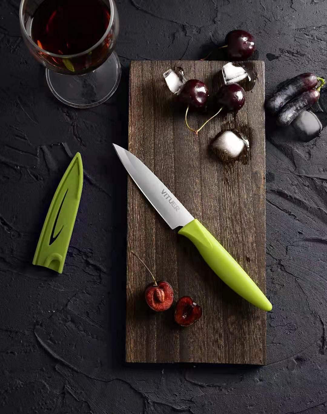 VITUER Paring knife, 4PCS Paring knives (4 Knives and 4 Knife cover), 4 Inch Peeling Knife, Fruit and Vegetable Knife, Ultra Sharp Kitchen Knives, German Steel, PP Plastic Handle - Image 5