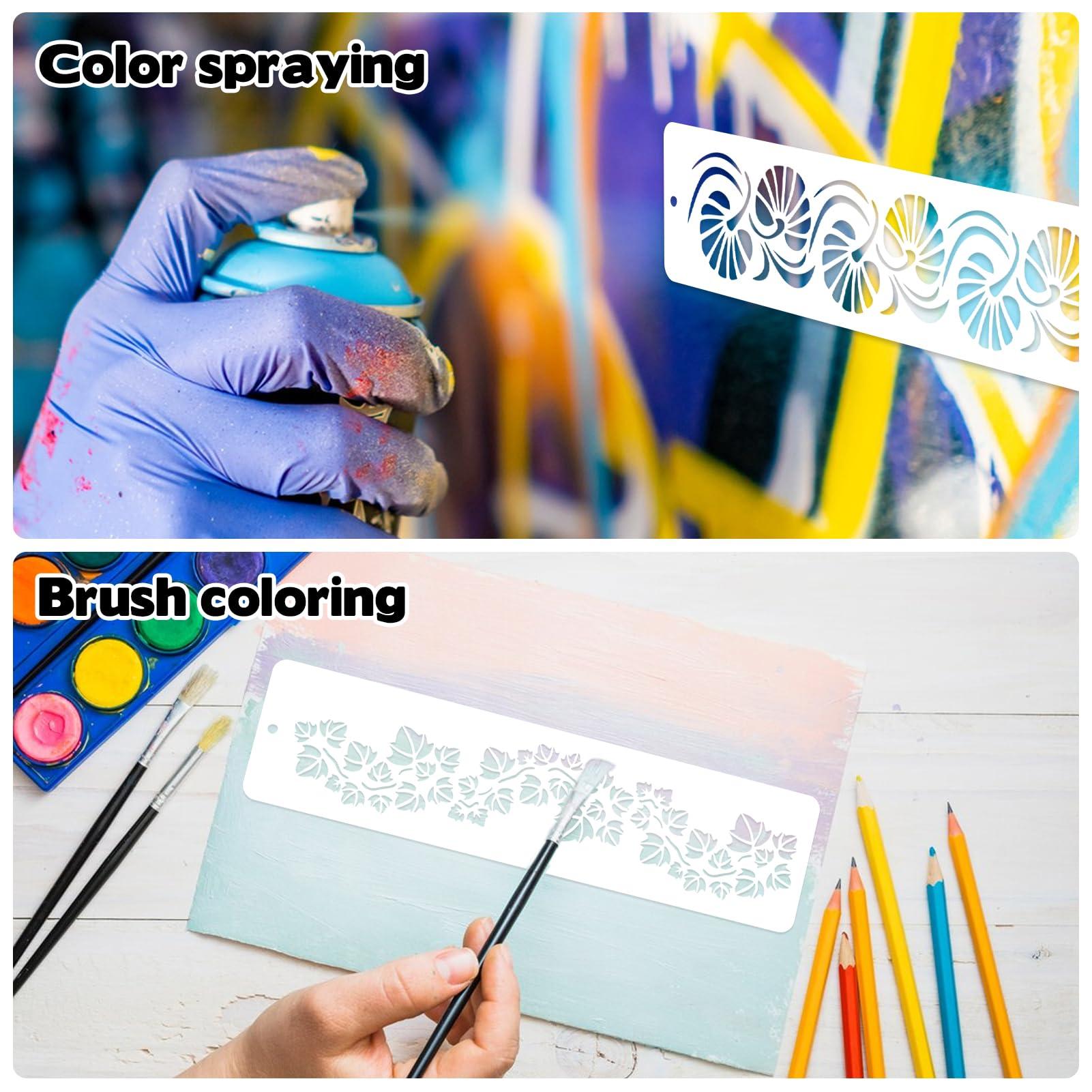 12 Pcs Large Flower Border Stencils for Painting, Reusable Plastic Floral Edge Baking Decorating Vine Stencil Tool, Painting Templates for DIY Cake Wood Wall Tile Furniture Canvas Craft, 3" x 11.8" - Image 5
