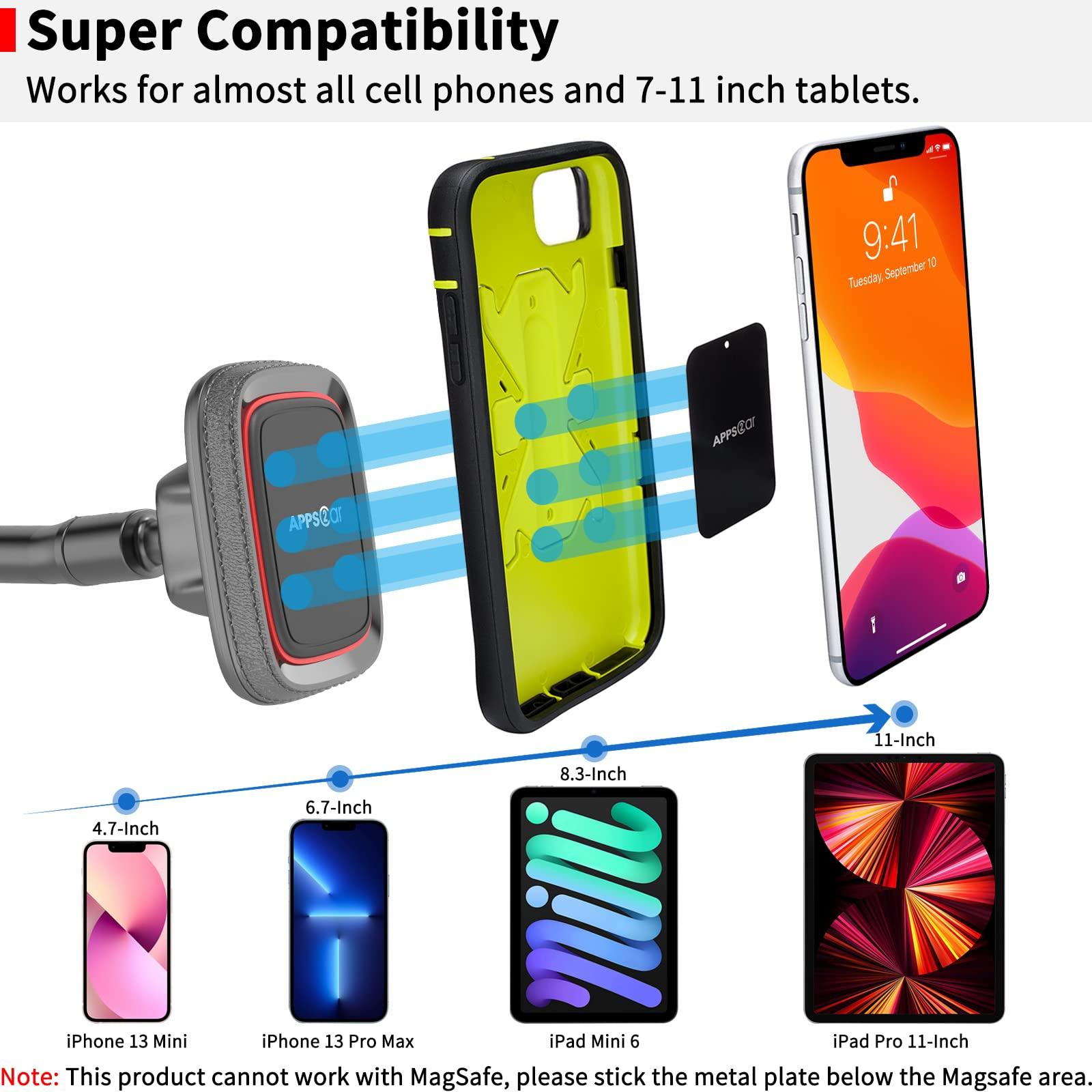 APPS2Car Magnetic Car Phone Holder Mount [Flexible Long Arm] Anti-Shake Windshield Phone Mount [6 Strong Magnets] Cell Phone Holder for Car [Case Friendly] Compatible with iPhone Smartphones Tablets - Image 7