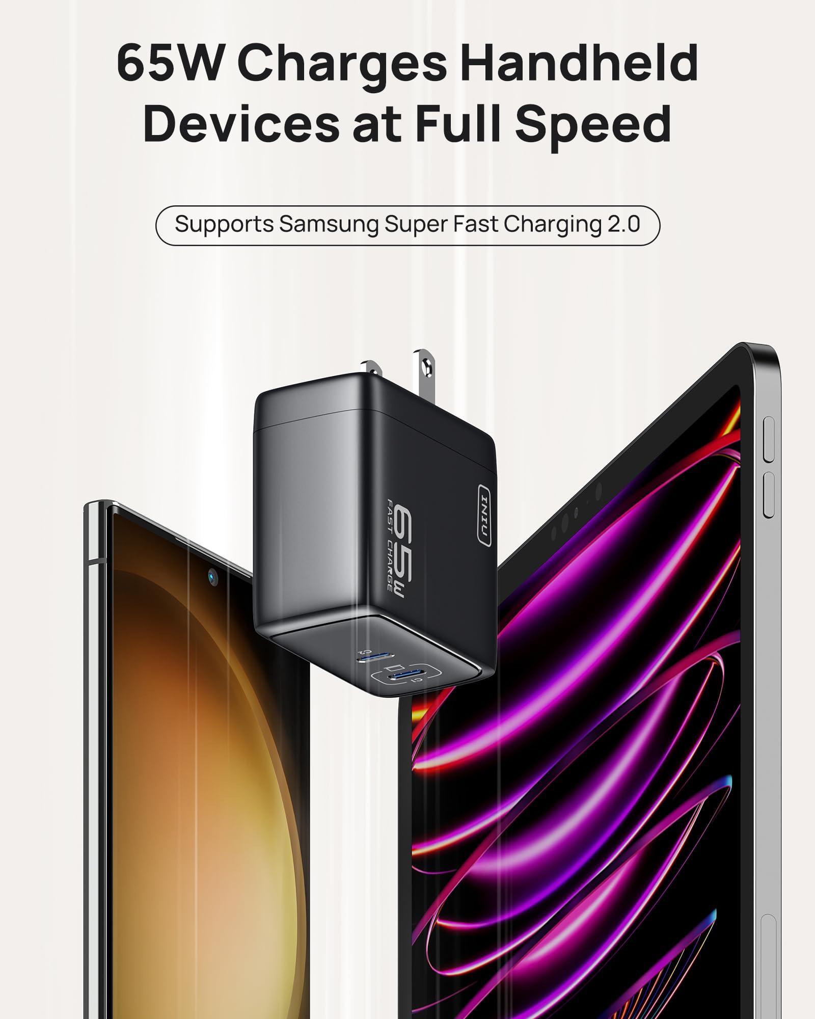 INIU 2-Port 65W GaN Charger - Compact Foldable PD PPS USB C Wall Charger for MacBook Pro/Air, Dell XPS 13, iPad Pro, Samsung Galaxy S23, Note 20/10+, iPhone 16/15/14, Steam Deck - Image 3