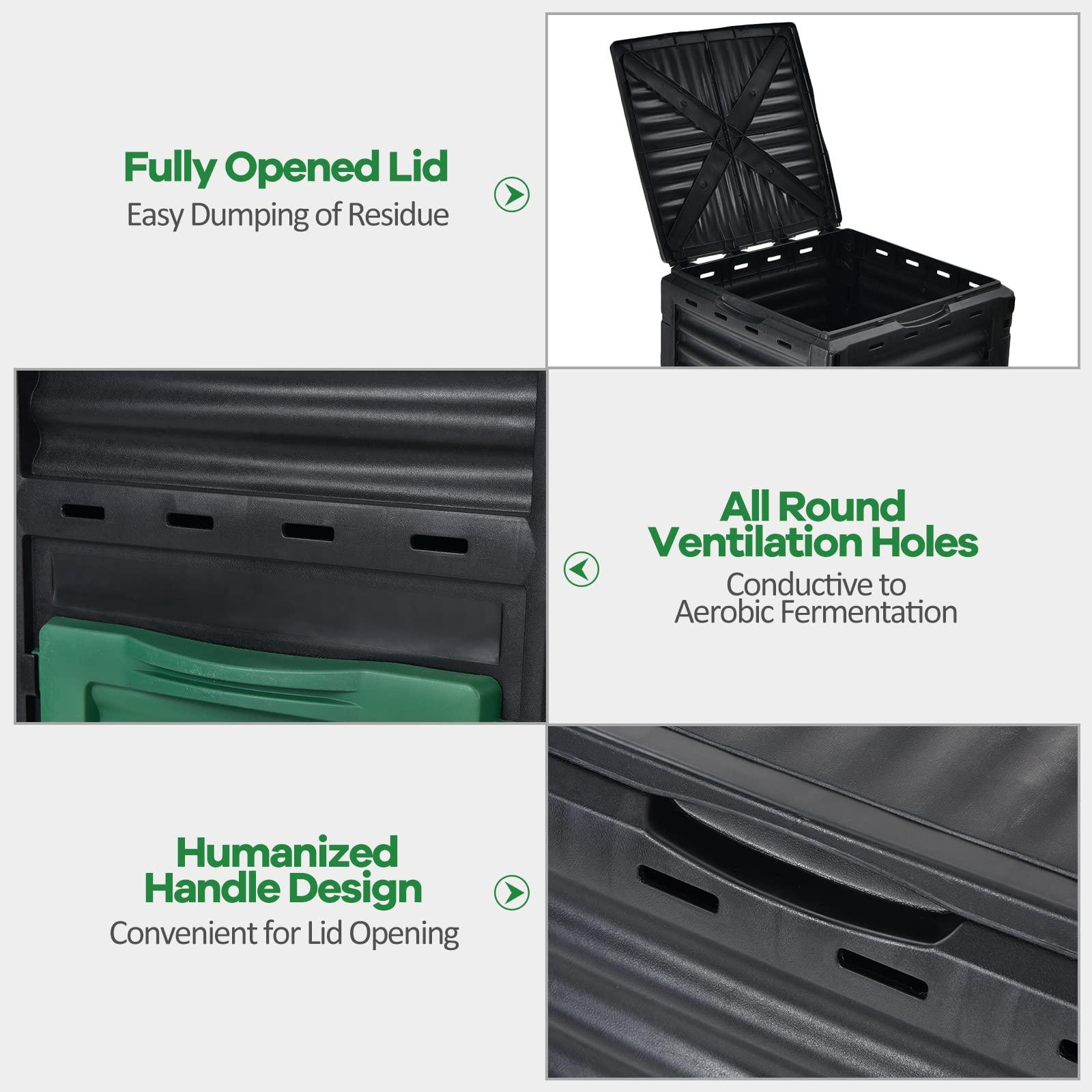 Goplus Compost Bin, 80 Gallon (300 L) Large Outdoor Composting Box w/Top Flip Latch-on Lid, Bottom Exit Door, BPA Free Material, Grass Food Trash Composter Barrel for Garden Yard, Easy Assembly - Image 6