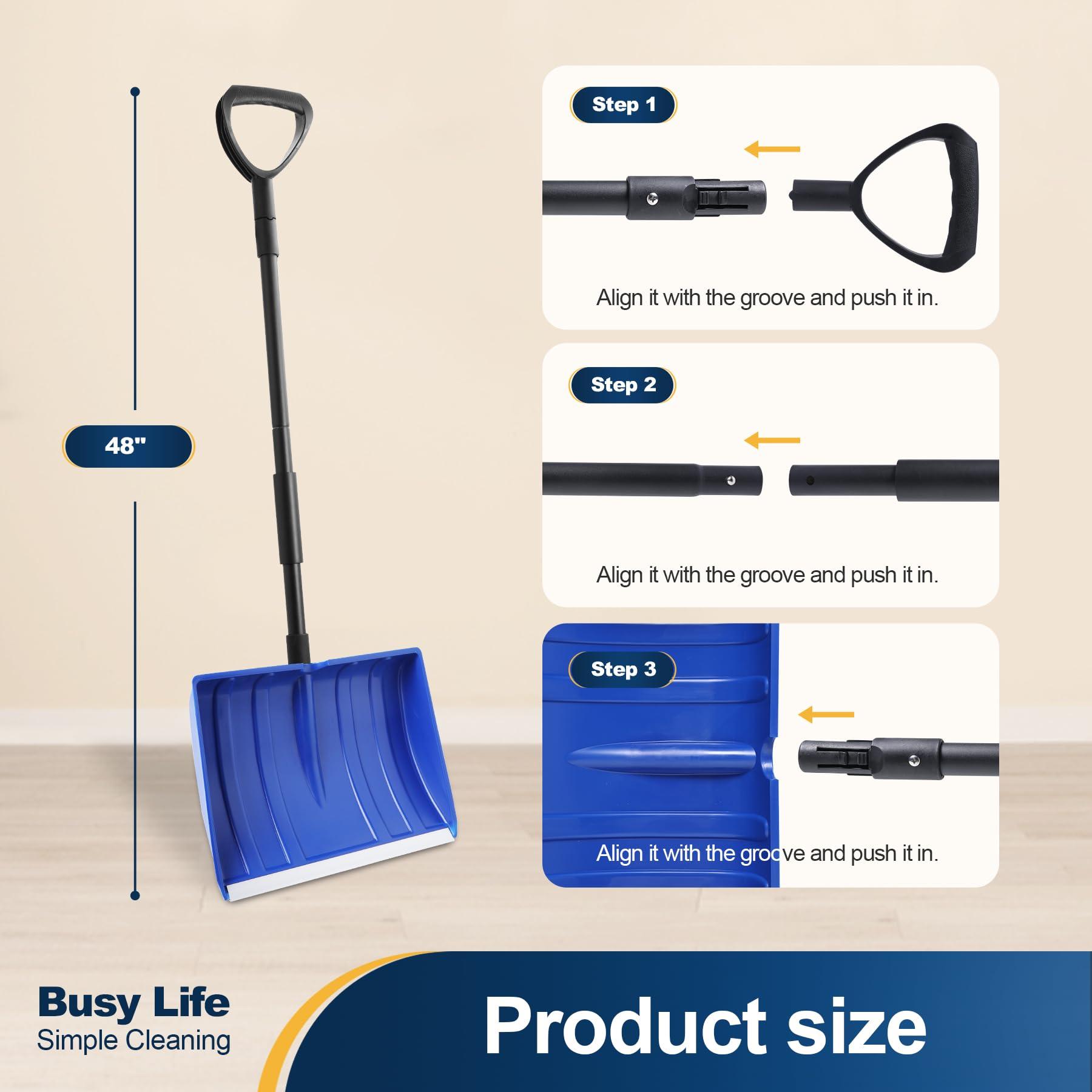 Yocada Snow Shovel for Driveway Home Garage Snow Removal with D-Grip Handle Aluminum Strip 48 inch Long Large Capacity Shovel for Garden Car Camping Outdoor - Image 4