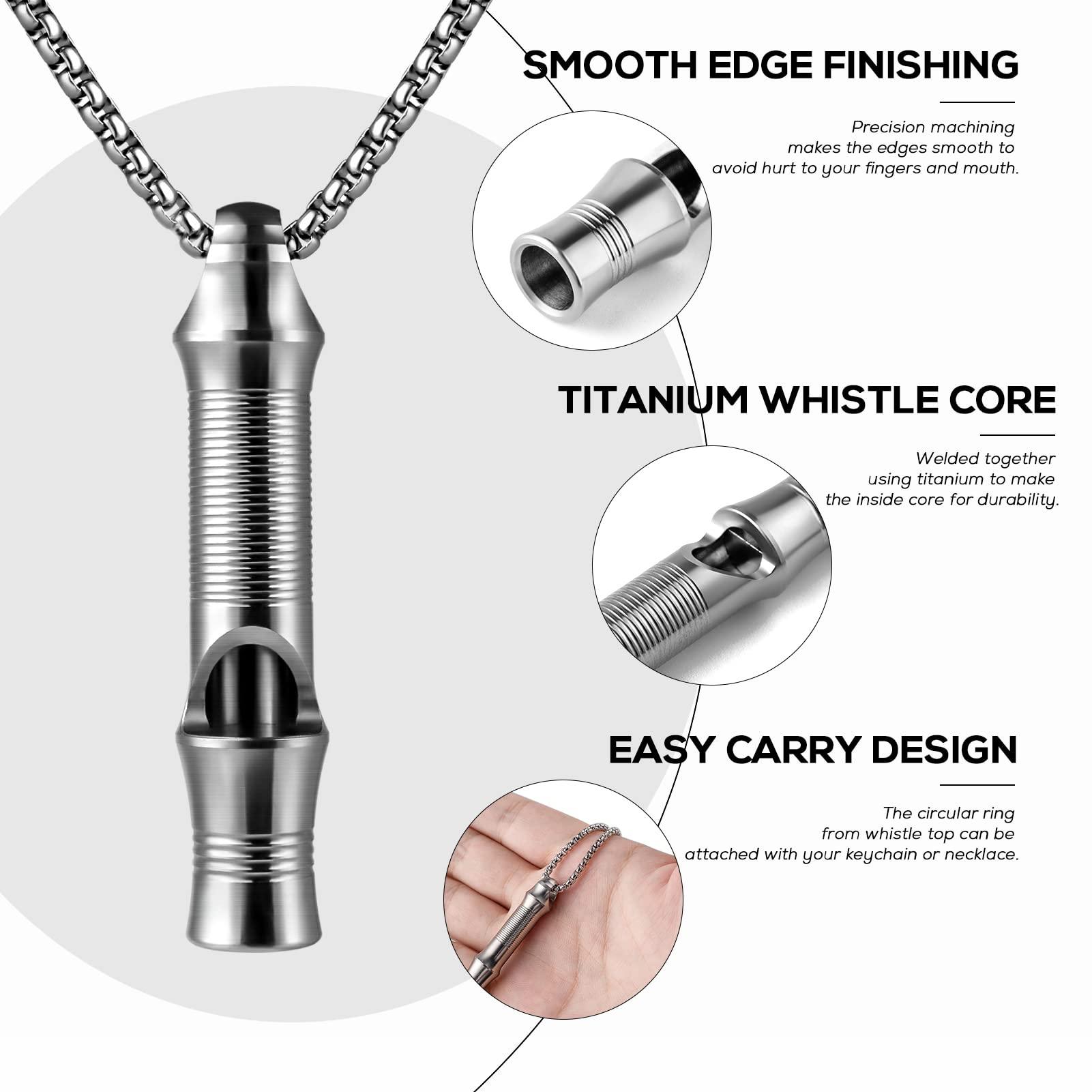 TISUR Titanium Emergency Whistle,EDC Safety Whistles Necklace Loud up to 120db,Survival Whistles for Survival,Hiking,Camping,Pets Training - Image 3