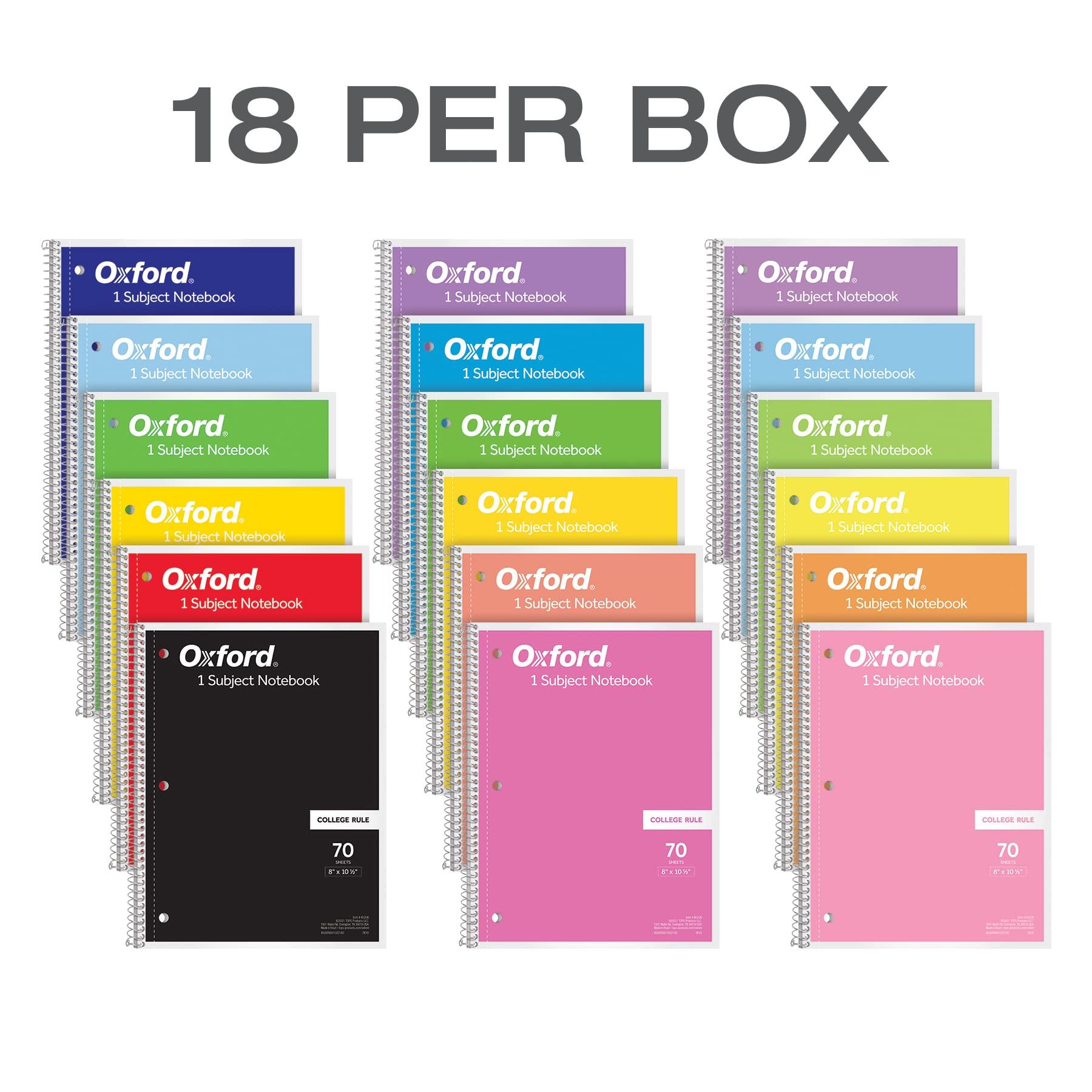 Oxford Spiral Notebook 18 Pack, Bulk College Ruled Spiral Notebooks for School, 1 Subject, College Ruled Paper, 8 x 10-1/2 Inches, 3-Hole Punch, Assorted Colors, 70 Sheets (65206) - Image 5
