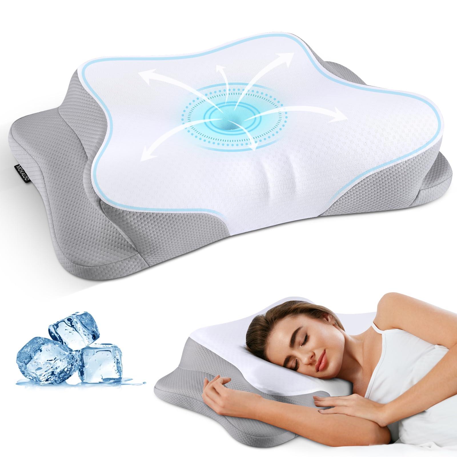 Mokaloo Cervical Neck Pillow - Cooling Neck Pillows for Pain Relief, Ergonomic Pillow for Sleeping, Orthopedic Contour Memory Foam Pillows for Side, Back & Stomach Sleepers with Pillowcase