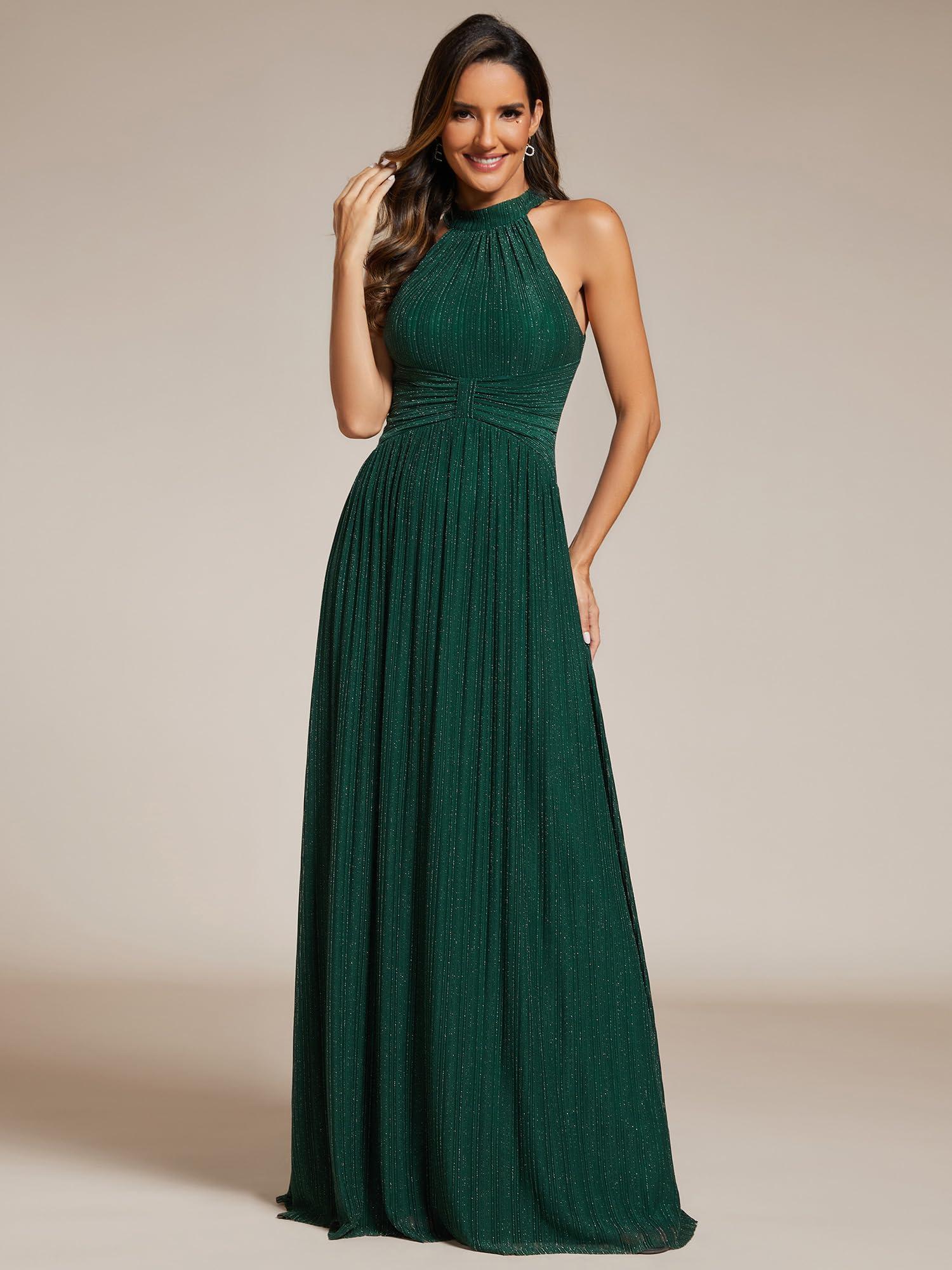 Ever-Pretty Women's Summer Halter Sleeveless Pletaed Floor Length Glitter Formal Evening Gowns 41961 - Image 3
