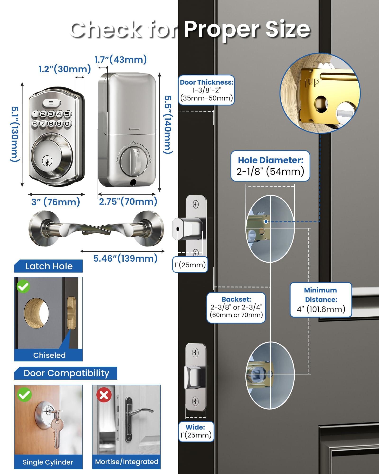 Veise Keyless Entry Door Lock with 2 Lever Handles - Electronic Keypad Deadbolt, Easy Installation Digital Smart Front Door Lock Set, Satin Nickel - Image 6