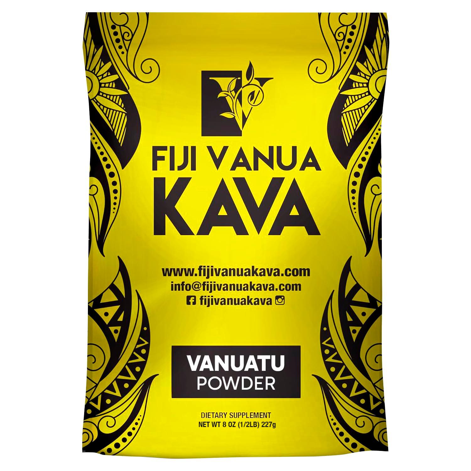 Fiji Vanua Kava Vanuatu Powder, Kava Root Powder Made from Pure Noble Kava with Sun-Dried Lateral Roots, Kava Premium with Kavalactones, Easy to Prepare Medium Grind Kava Root Powder, 8 oz