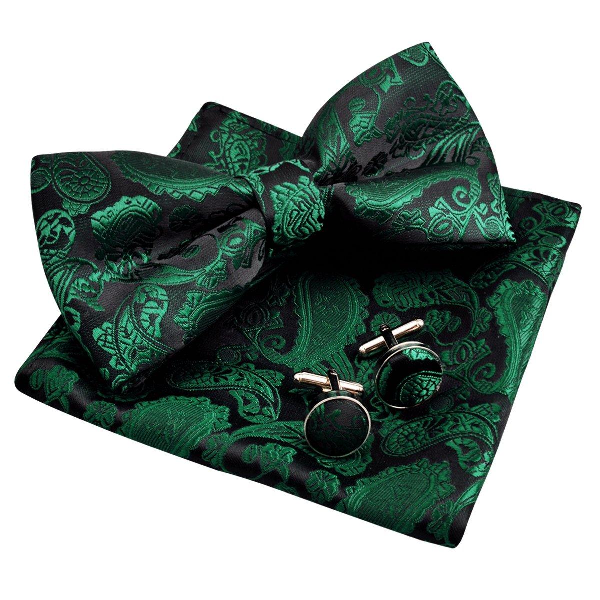 Alizeal Mens Paisley Bow Tie, Pocket Square, Cufflinks Set
