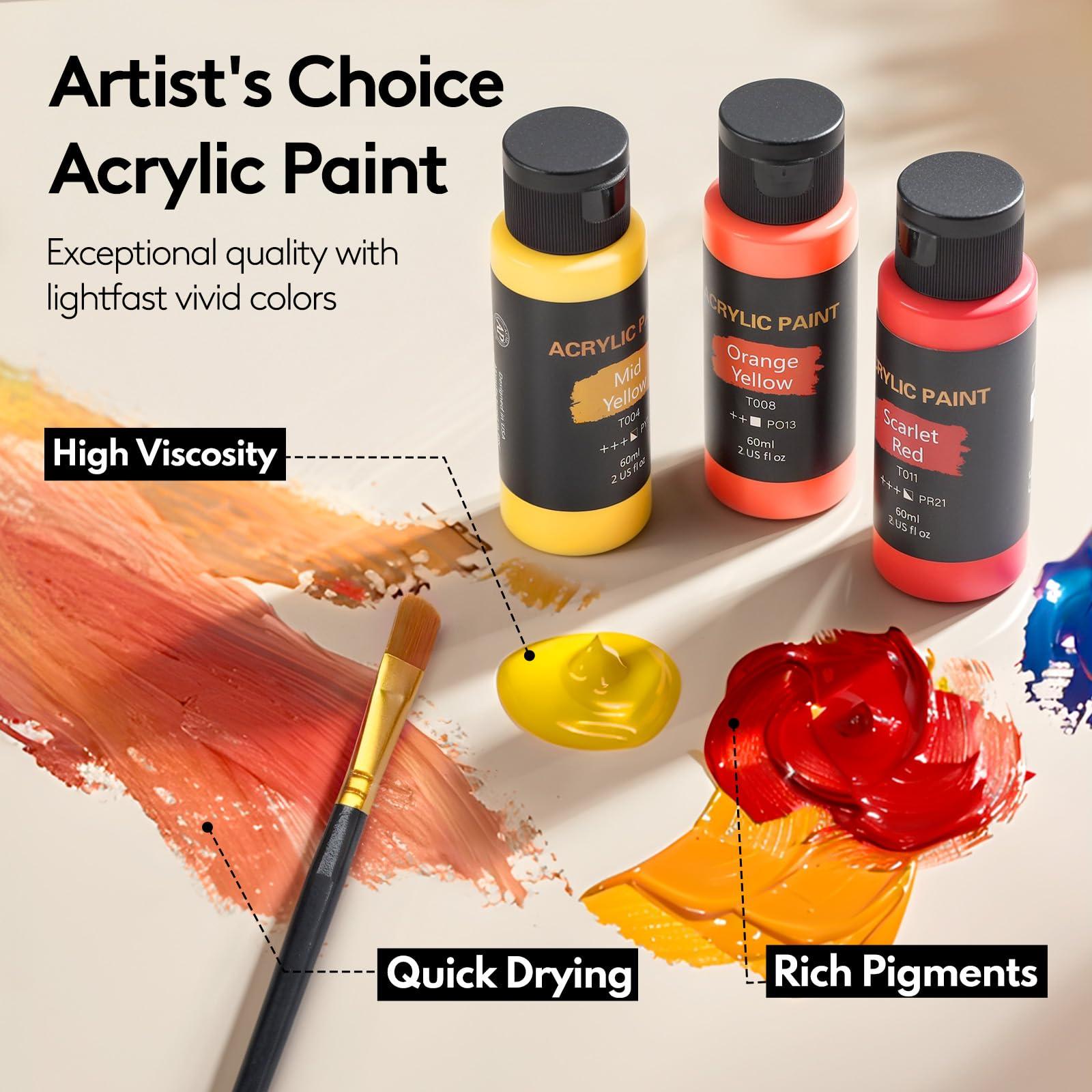 Acrylic Paint Set, 24 Colors (2 oz/Bottle) with 12 Art Brushes, Art Supplies for Painting Canvas, Wood, Ceramic & Fabric, Rich Pigments Lasting Quality for Beginners, Students & Professional Artist - Image 3