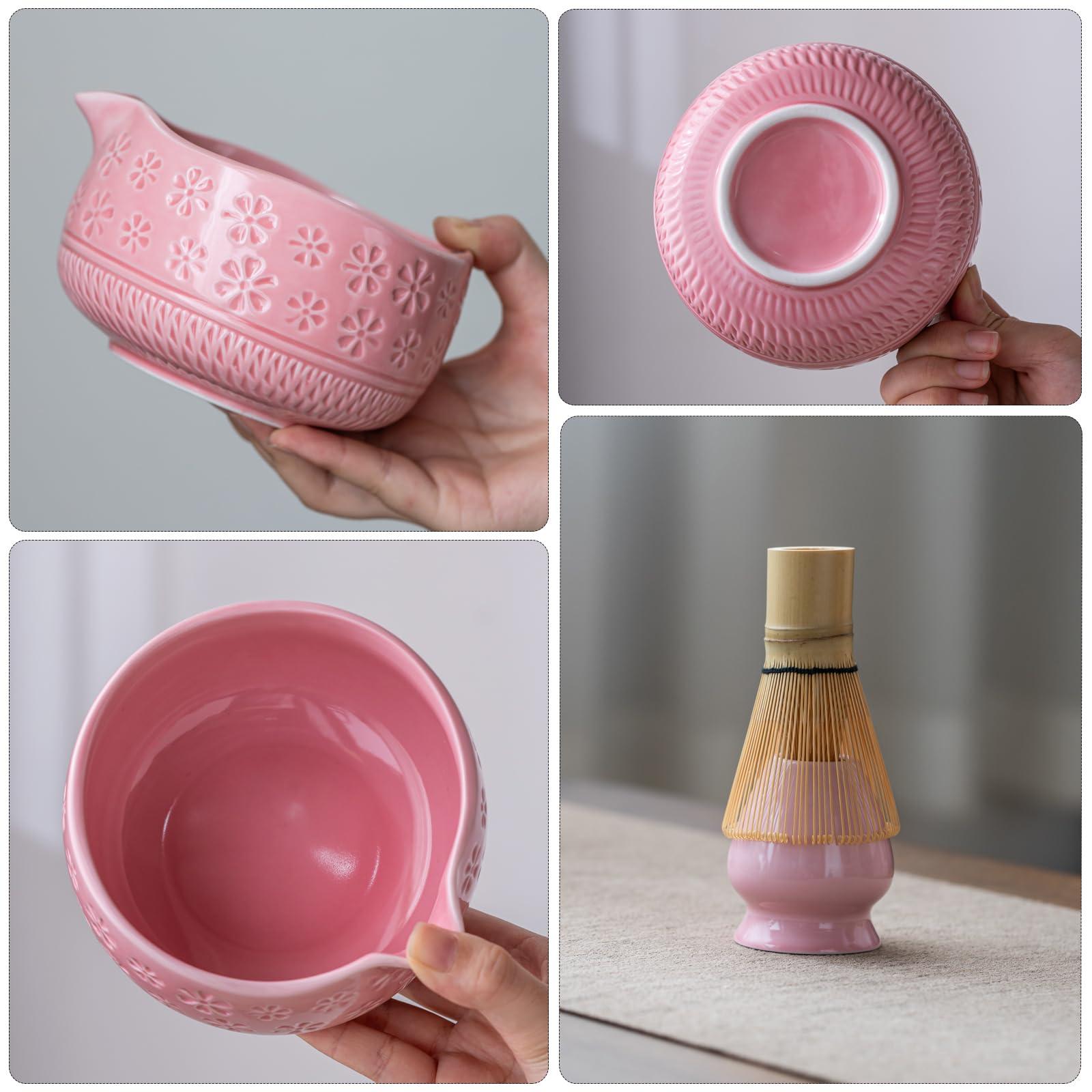Buucup Matcha Whisk Set, Ceramic Matcha Set Includes Matcha Bowl, Matcha Whisk and Holder, Bamboo Scoop, Scoop Rest, Sifter and Tea Towel - 7 Pcs Matcha Kit for Matcha Lovers (Pink) - Image 5