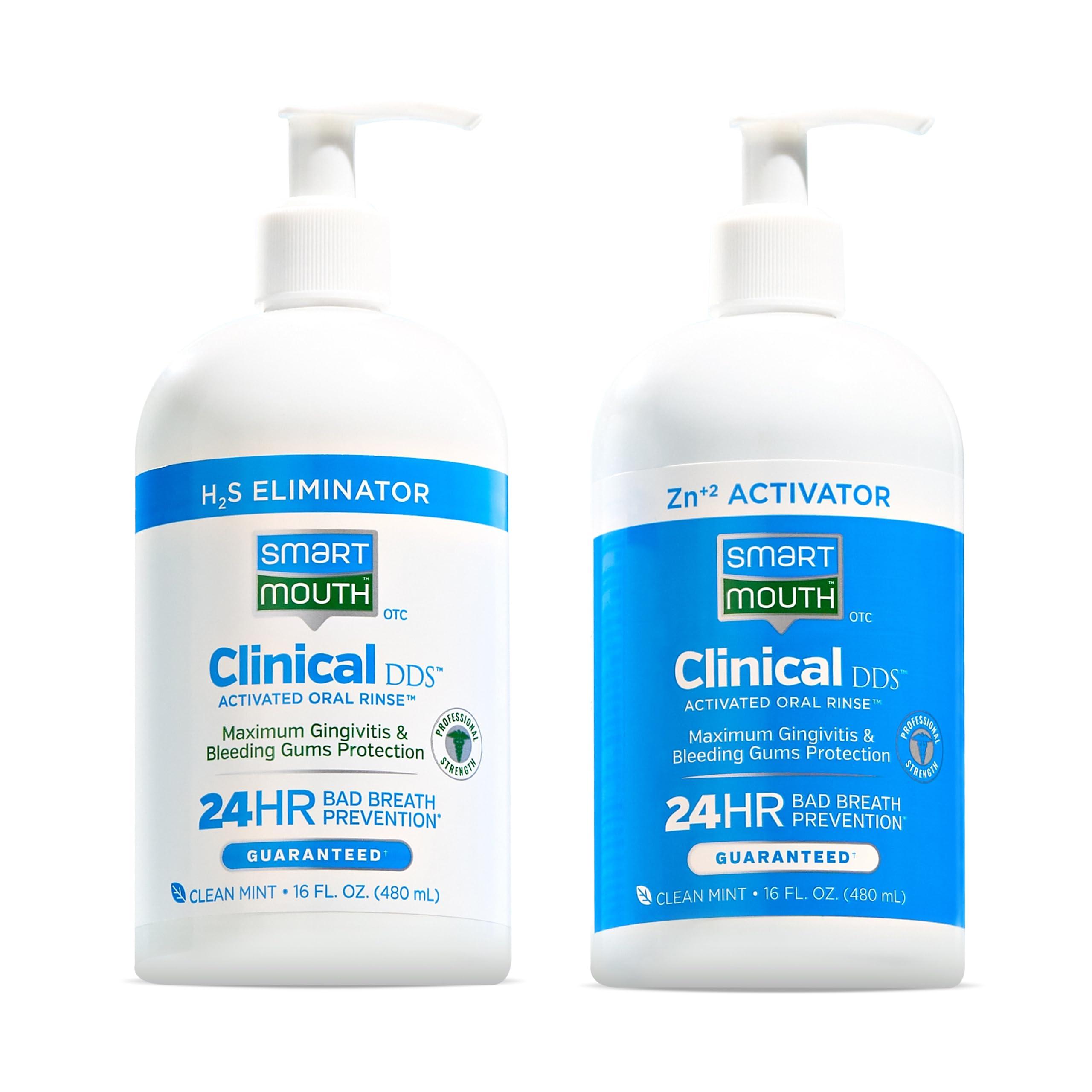 SmartMouth Clinical DDS 2-Bottle Activated Mouthwash with Pumps - Gum Health Support for Adults - 12-Hour Fresh Breath Mouthwash - Clean Mint Flavor, 32 fl oz (16 fl oz per Bottle)