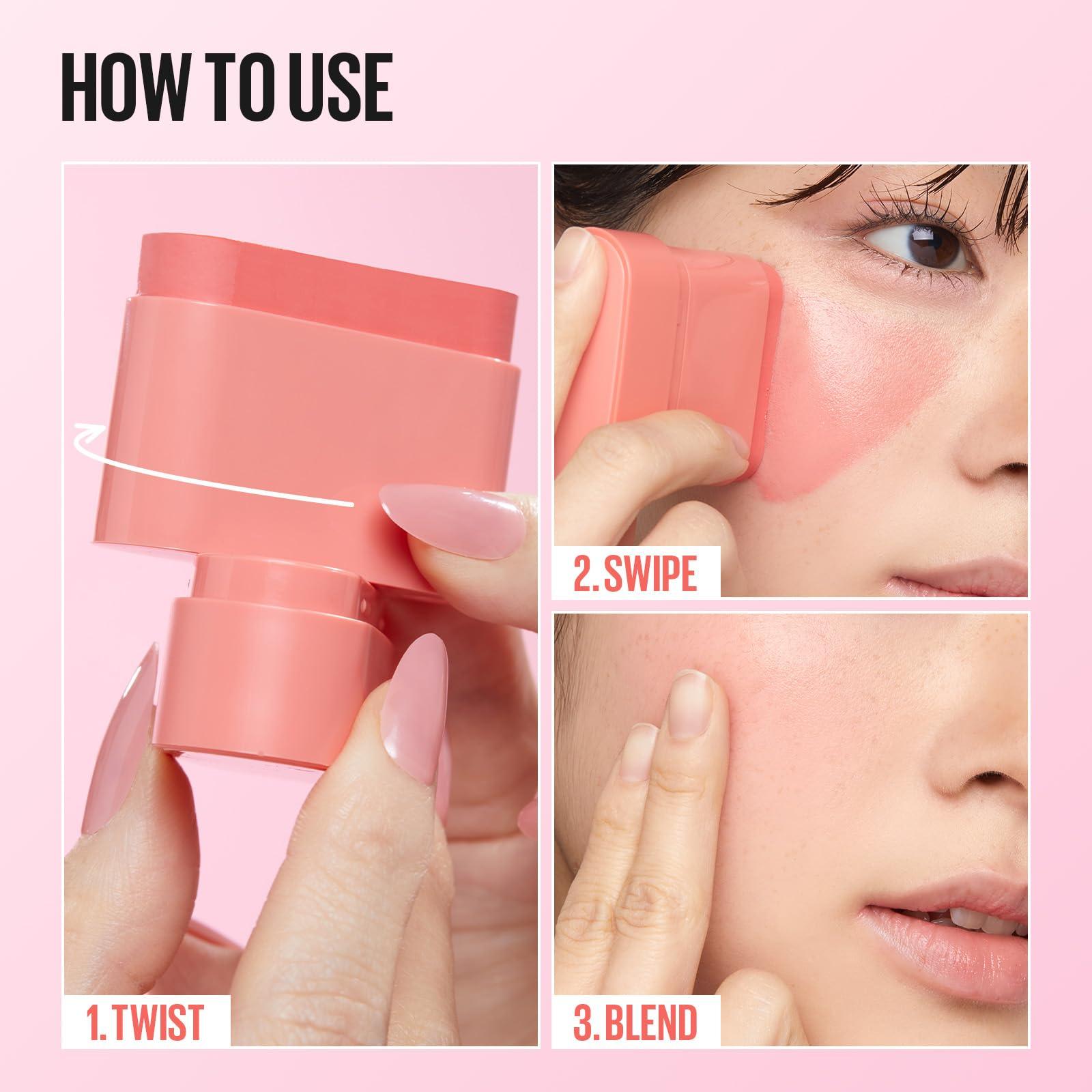 KAJA Cheek & Lip - Dewy Bar 02 Strawberry Sorbet | Creamy Blusher and Balm Multi-Stick, 45% Moisturizing Oil, Apple Extract, Vitamin-Hyaluronic Acid Infused, High Shine, Non-Sticky, Easy Blending, 10g - Image 7