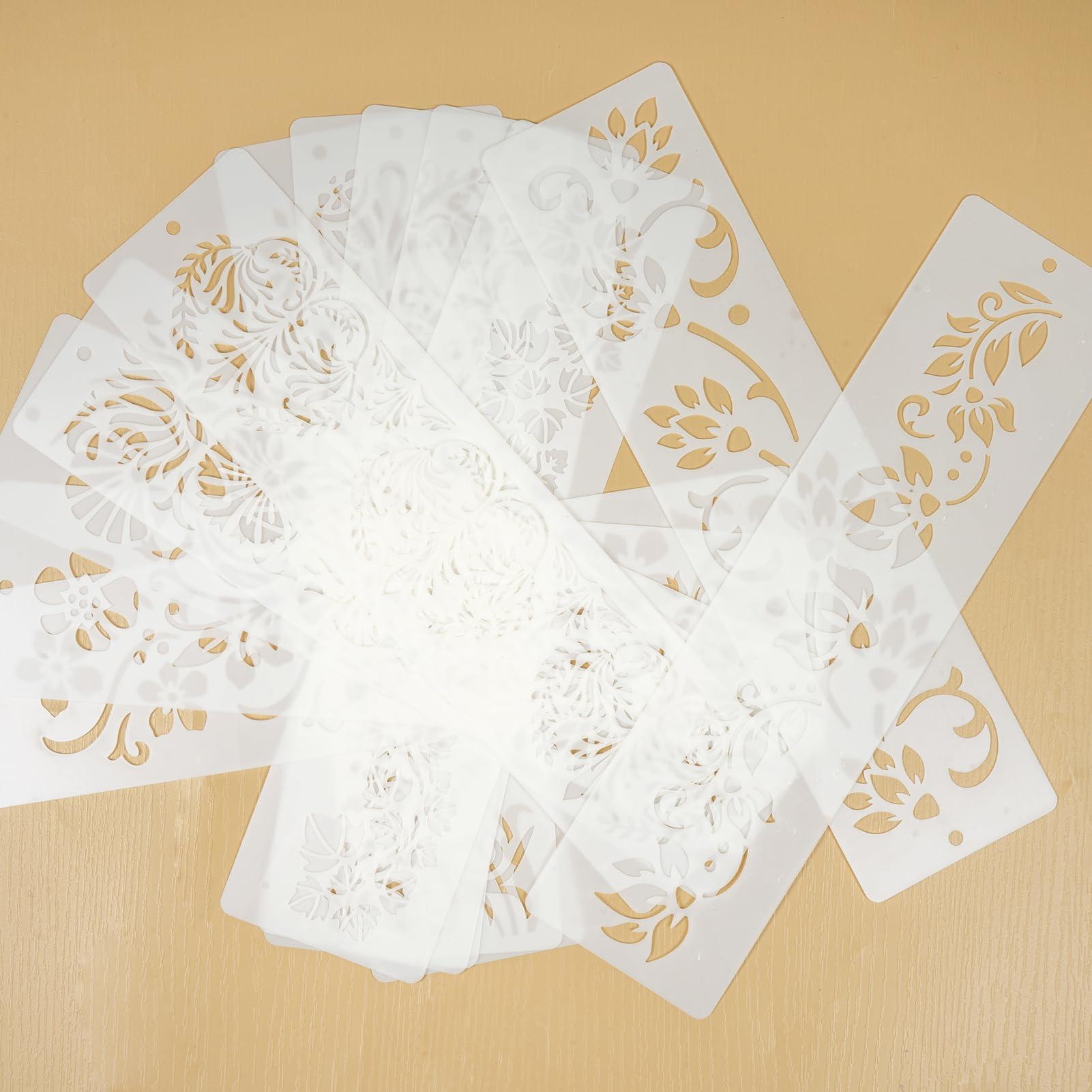 12 Pcs Large Flower Border Stencils for Painting, Reusable Plastic Floral Edge Baking Decorating Vine Stencil Tool, Painting Templates for DIY Cake Wood Wall Tile Furniture Canvas Craft, 3" x 11.8" - Image 7