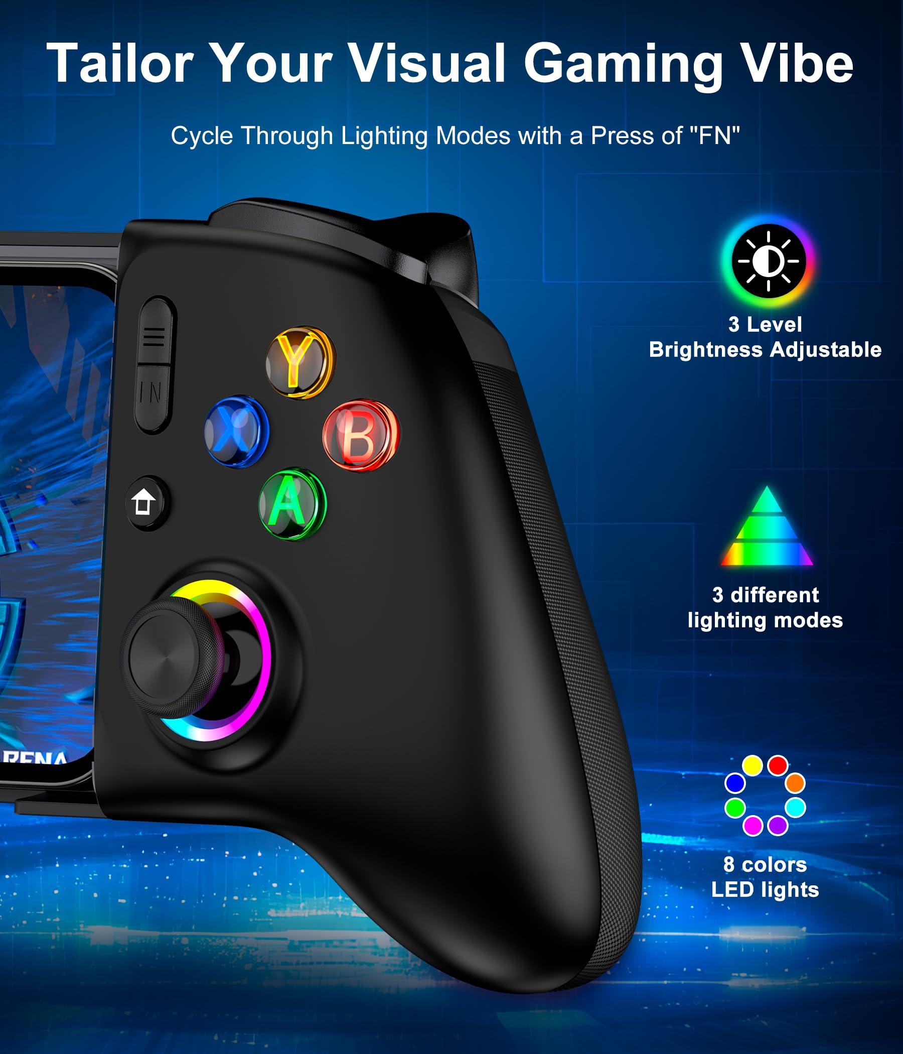 Phone Controller - Mobile Gaming Controller with Hall Effect Joysticks & Triggers,Cool Dynamic Light - No Dead Zone,800mAh Battery,Retractable Phone Case Support, Controller for iphone and Android - Image 4