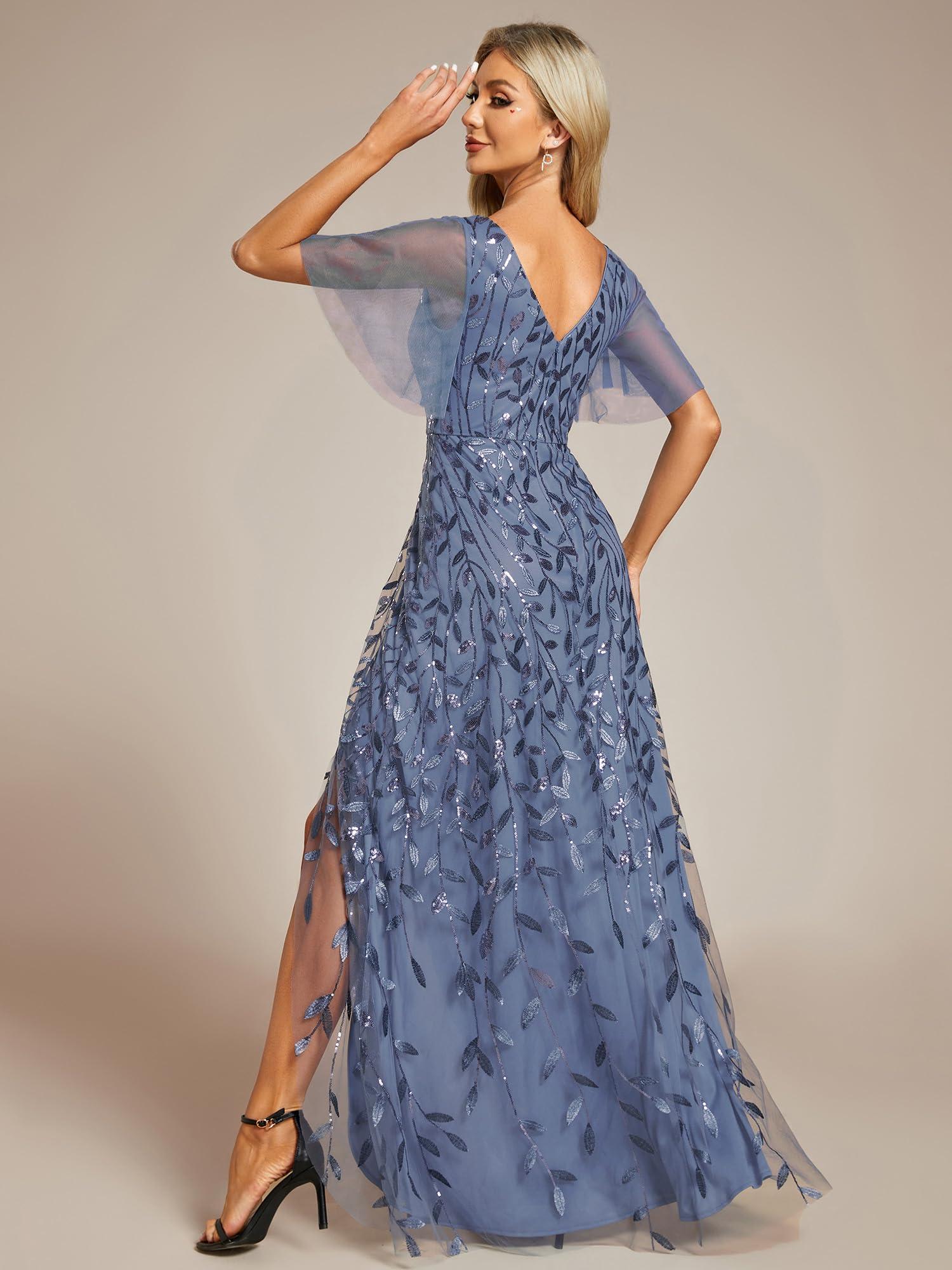 Ever-Pretty Women's Shimmery Formal Dress V Neck Sequins A-Line Side Slit Elegant Long Evening Dresses 02083 - Image 2