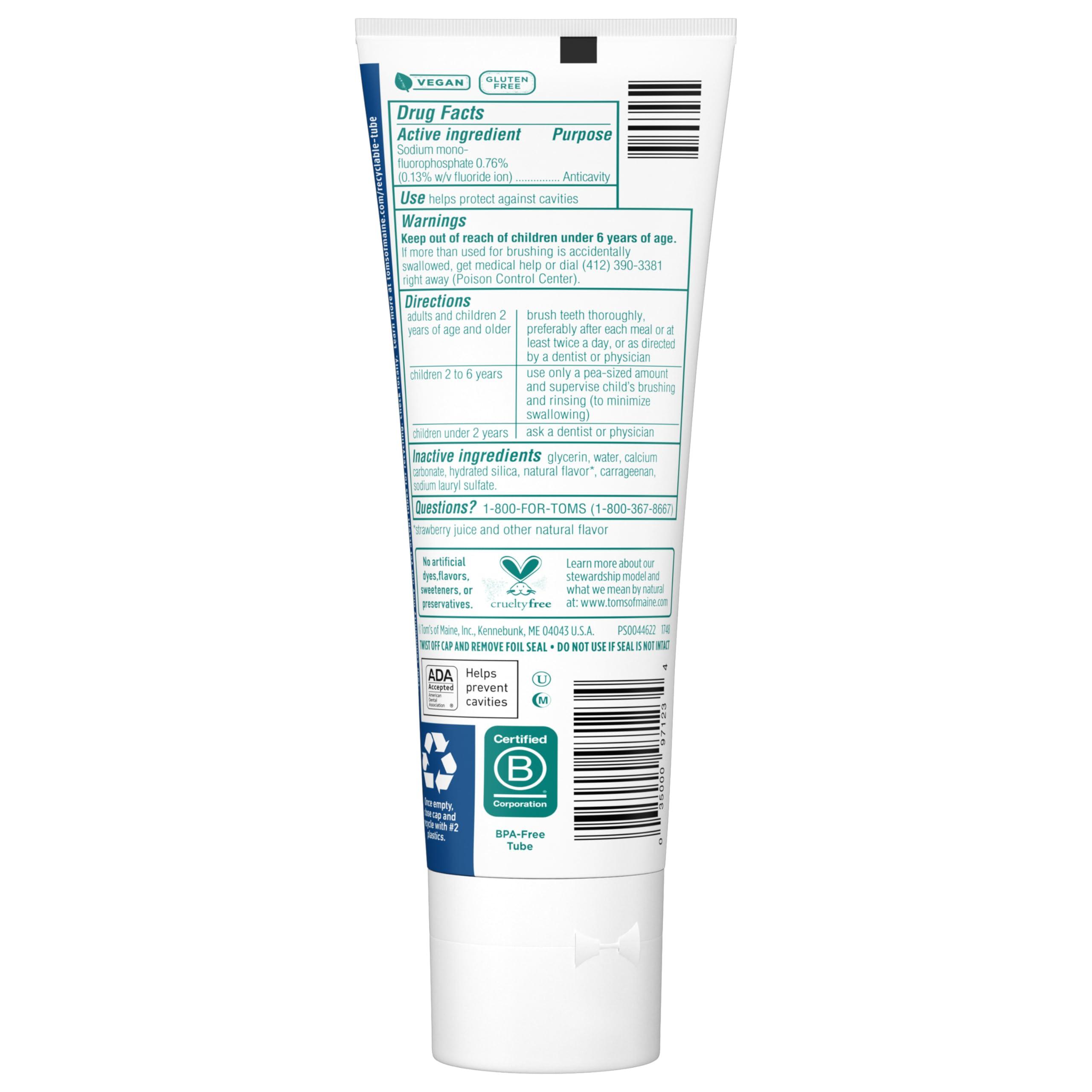 Tom's of Maine ADA Approved Fluoride Kids Toothpaste, Natural Toothpaste, Dye Free, No Artificial Preservatives, Silly Strawberry, 5.1 oz. 3-Pack (Packaging May Vary) - Image 8